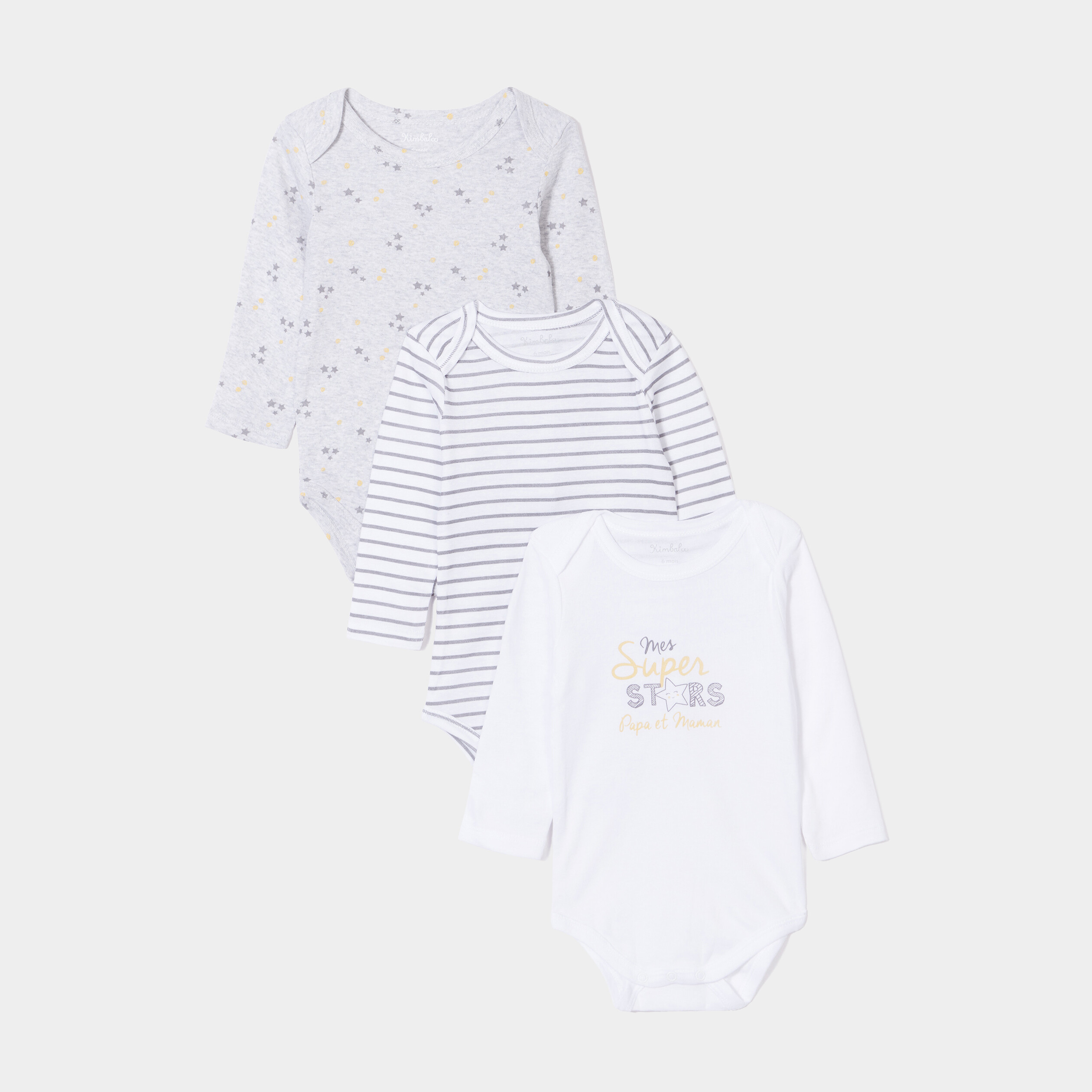 Lot 3 bodies US coton manches longues blanc mixte | La Halle