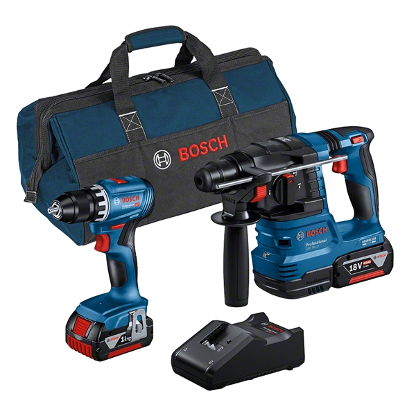 Bosch Blue 0615A50038 kombinasjonssett - GSR 18V-45 batteridrevet drill + GBH 18V-22 batteridrevet slagdrill 18V 4,0Ah Li-ion