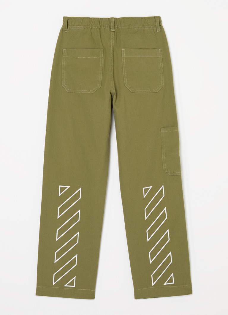 Pantaloni cargo ecru cu picioare drepte și logo