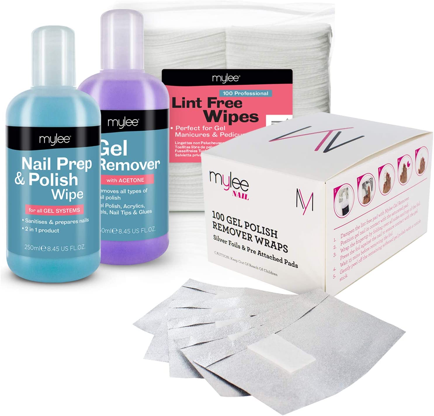 Gel Set mit Prep & Wipe. Remover. Pads und Folien-Wraps