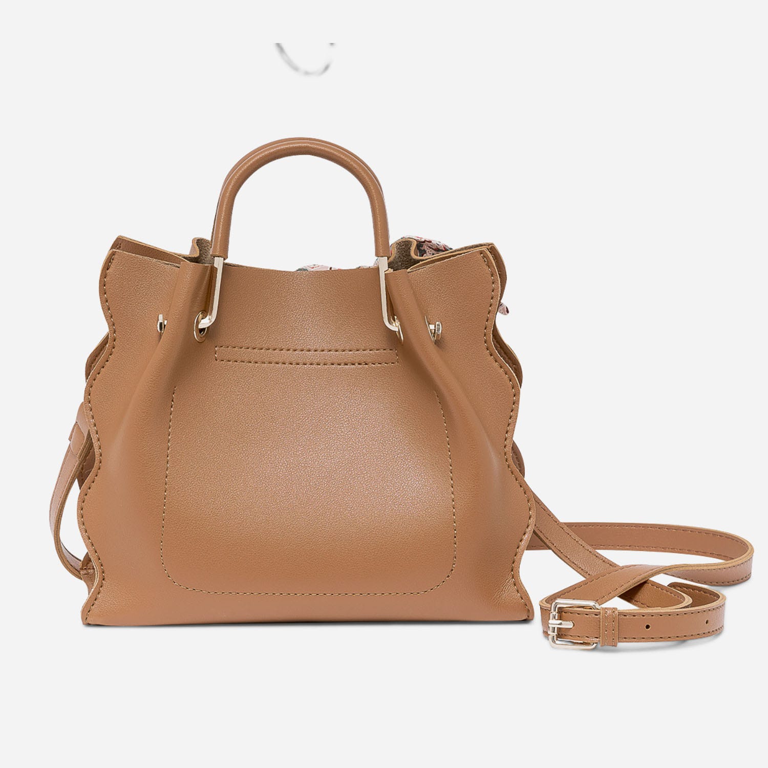 Sac à main camel avec foulard rose