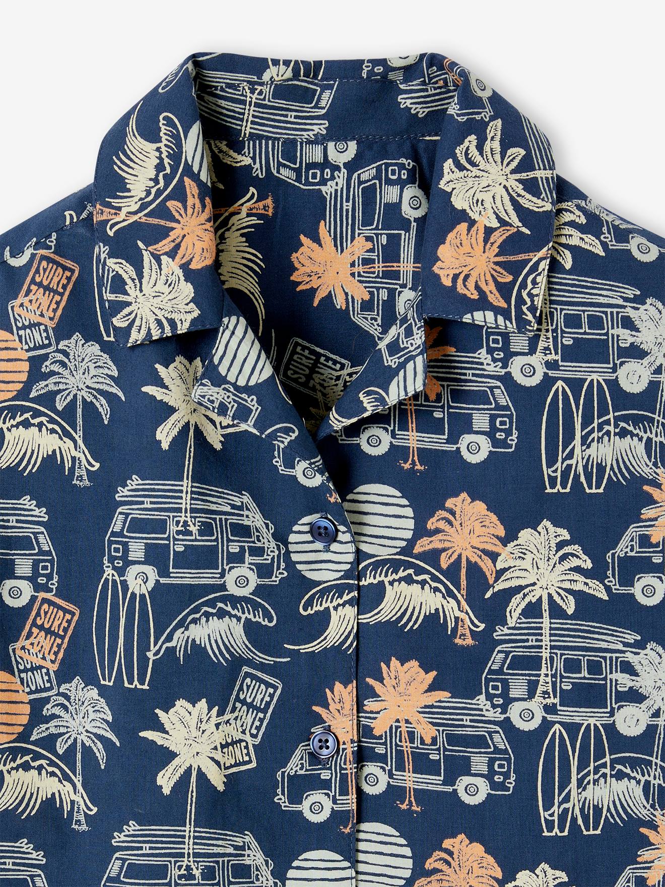 Vertbaudet Jungen Hawaiihemd mit kurzen Ärmeln - blau bedruckt