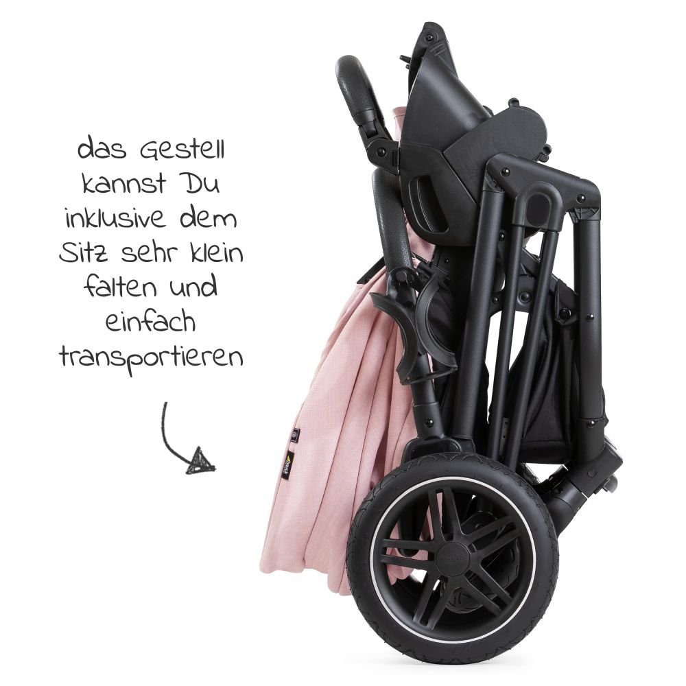 Hauck Kombi-Kinderwagen Vision X Duoset Black - Melange Rose, (7-tlg), 2in1 Kinderwagen Buggy Set mit Babywanne, Sportsitz und Regenschutz