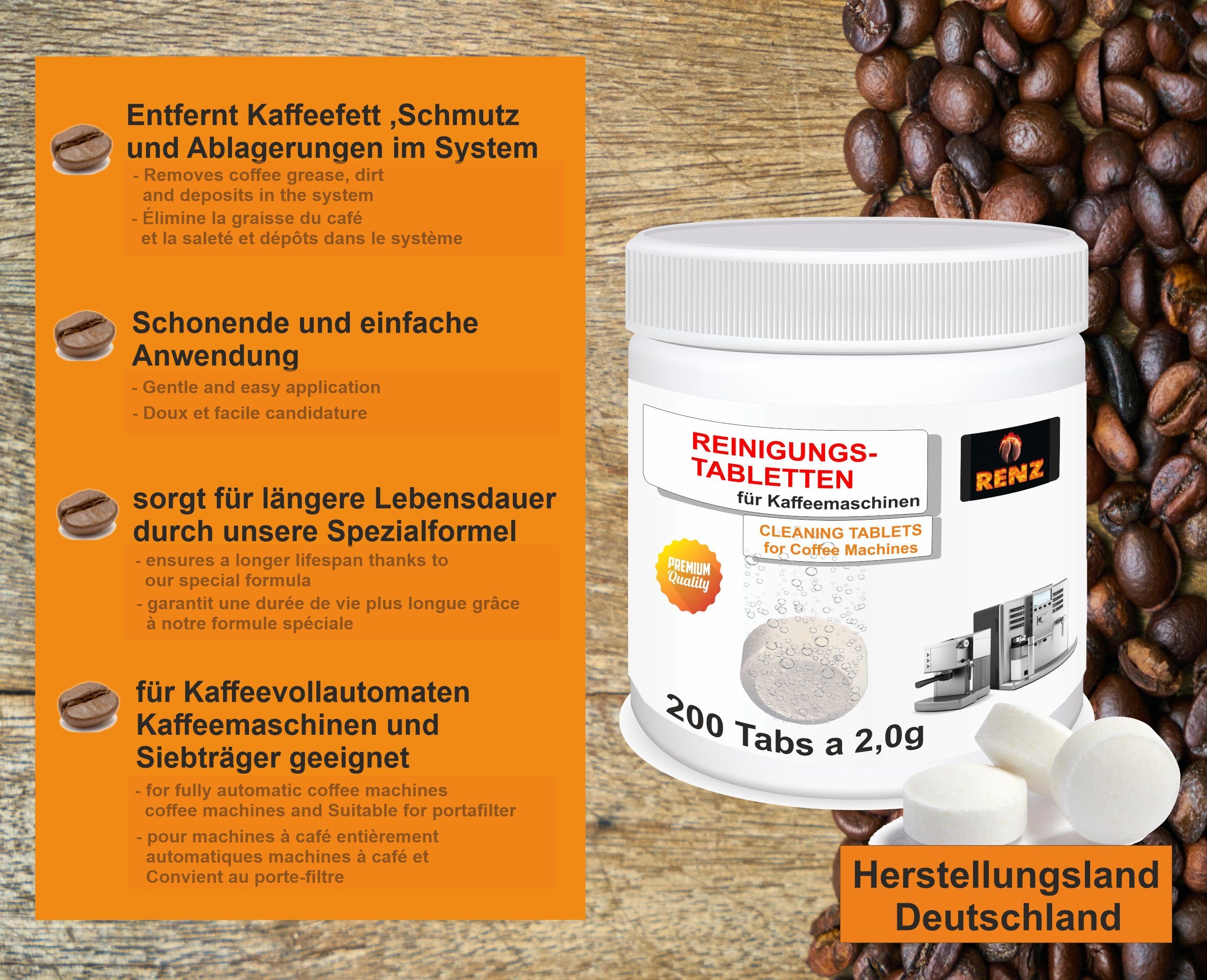 RENZ Reinigertabs a`2g Reinigungstabletten (passend für Kaffeevollautomaten und Siebträgermaschinen, [25-St. wie Siemens Bosch DeLonghi Melitta Beem Krups Philips Gastroback Sage in Dose)