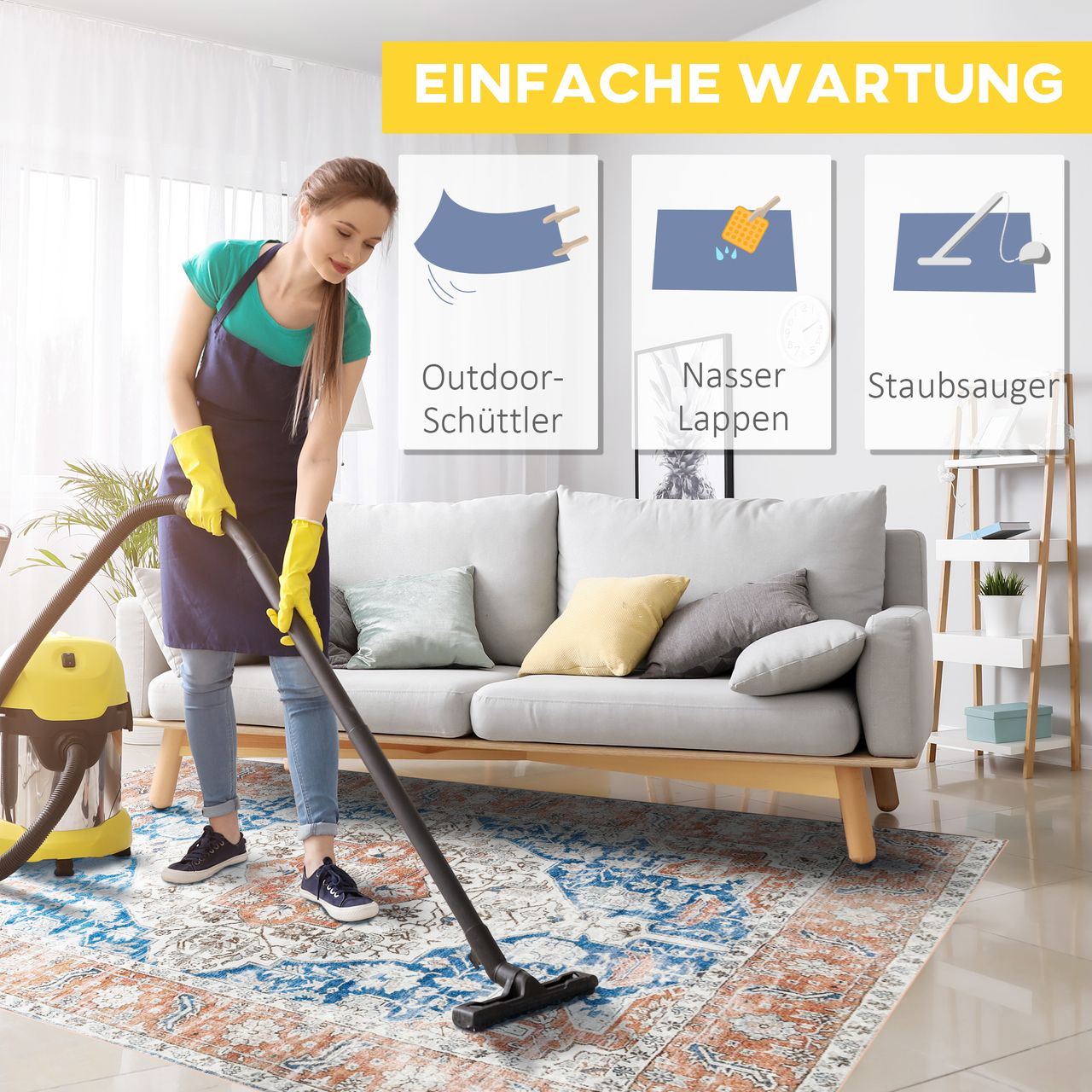 HOMCOM Teppich Kurzflor Wohnzimmerteppich im Used Look, Flächenteppich 230x160cm