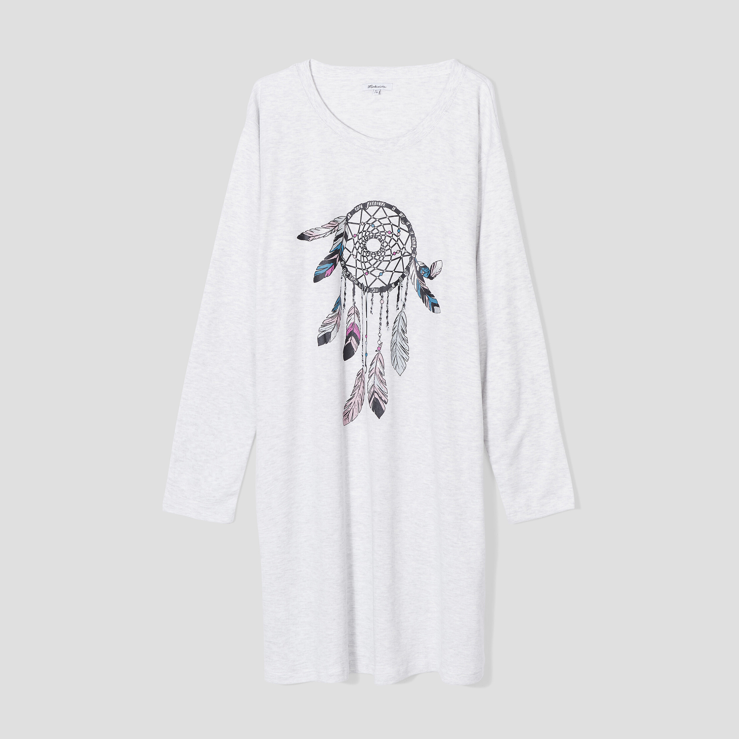 Chemise de nuit manches longues gris clair femme grande taille | La Halle
