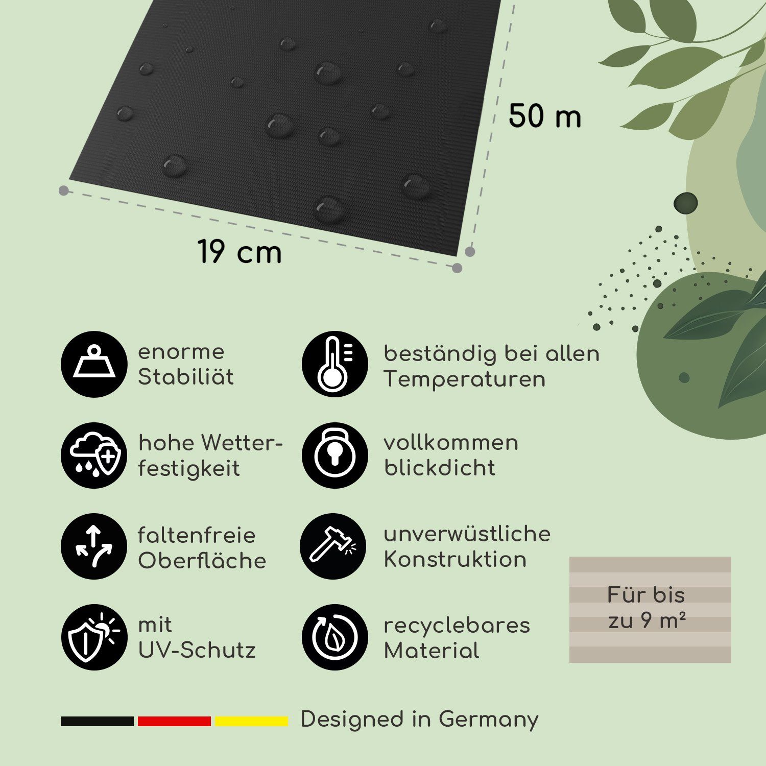 blumfeldt Balkonsichtschutz Sichtschutzstreifen Gartenzaun PVC 450 g/m² 50x19cm Clips Textilband Doppelstabmattenzäune Garten UV- witterungsbeständig