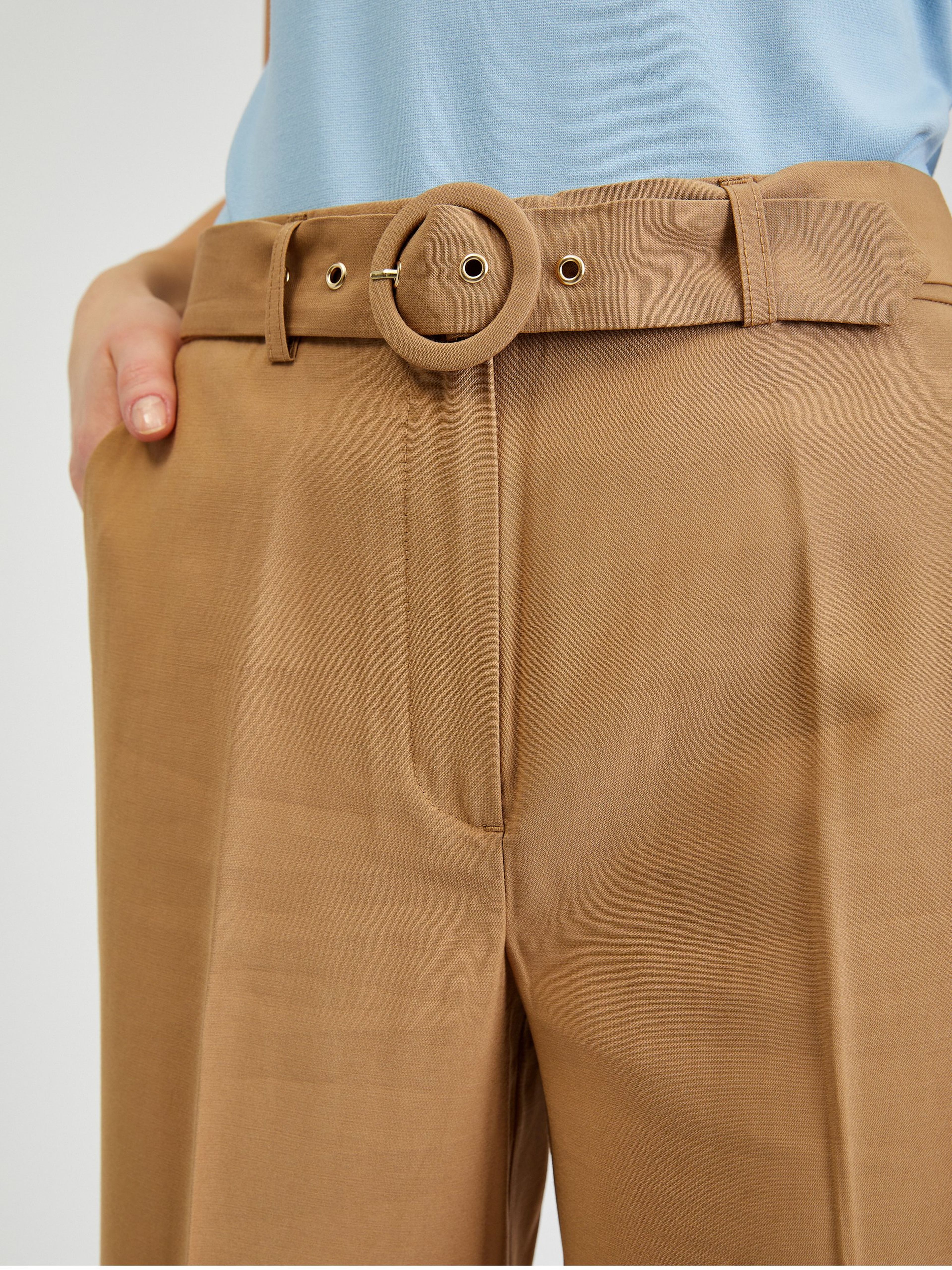 Braune weite Damenhose mit Gürtel ORSAY