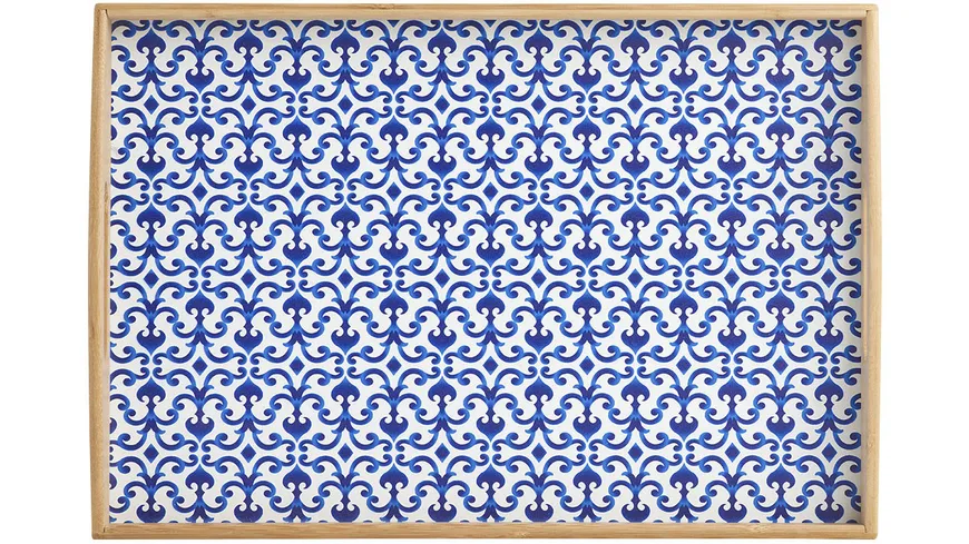 zeller Serviertablett 44x30x5,5cm natur weiß / blau dekor