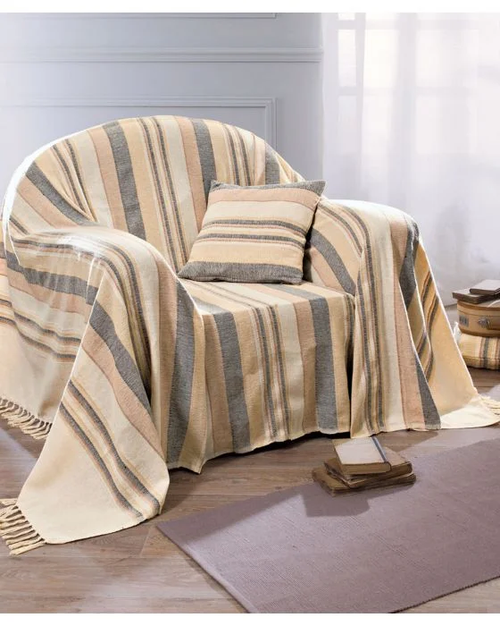 Jeté de fauteuil ou de canapé uni et rayé