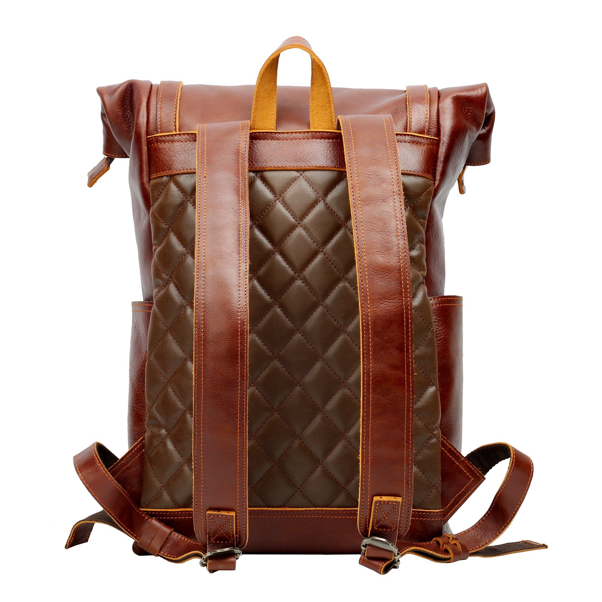 OKWISH Laptoprucksack Rucksack Schulrucksack Lederrucksack Reiserucksack Schultertasche (Vintage Echtes Leder Notebook Laptop Tasche Schule Uni Rucksack, Backpack mit Laptopfach, luxuriös, Luxus, Echtleder), für Herren Damen Jungen Teenager Freizeit