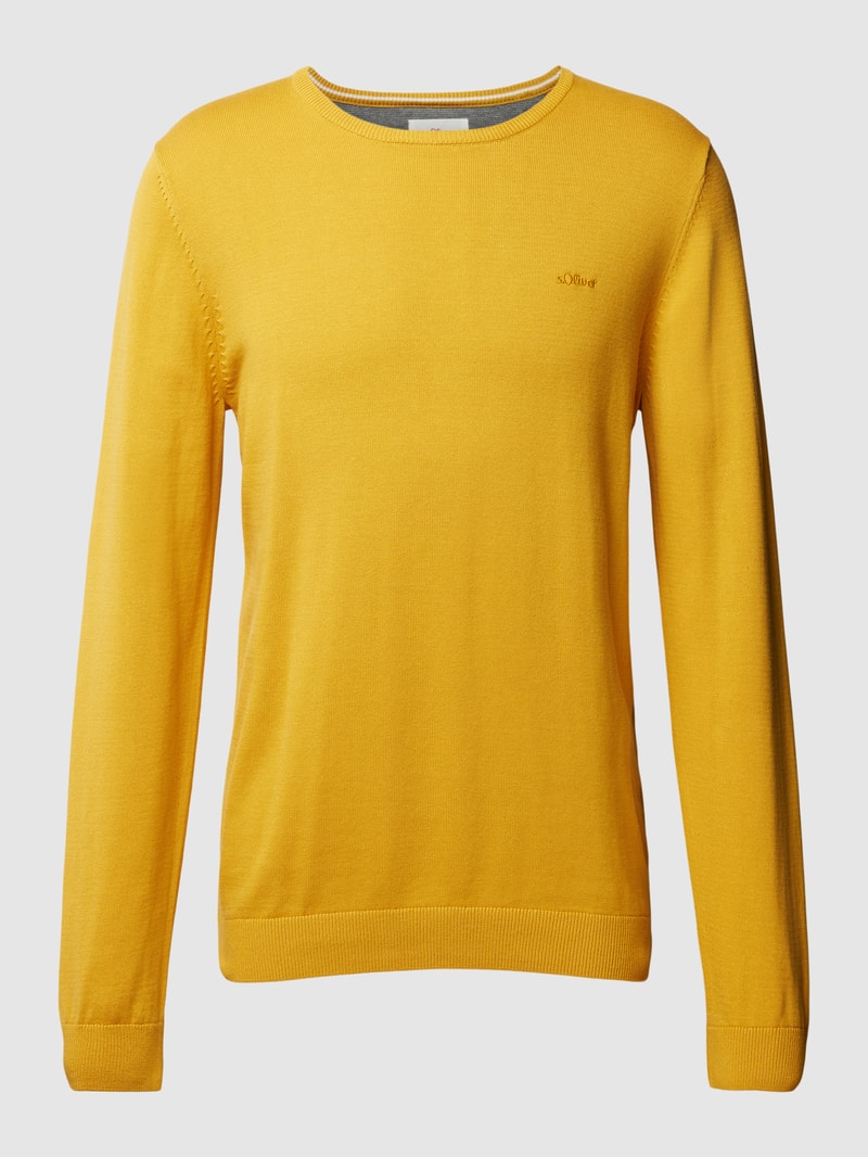 Strickpullover mit Label-Stitching Modell 'BASIC' in gelb