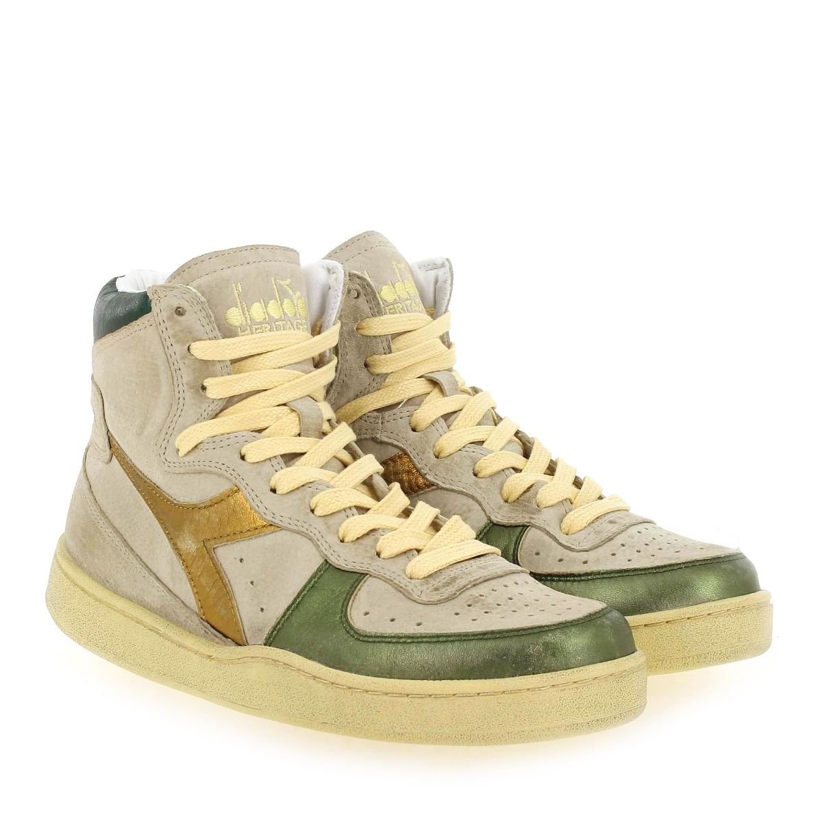 Diadora heritage  MI BASKET METAL OYSTER - Blanc cassé Doré