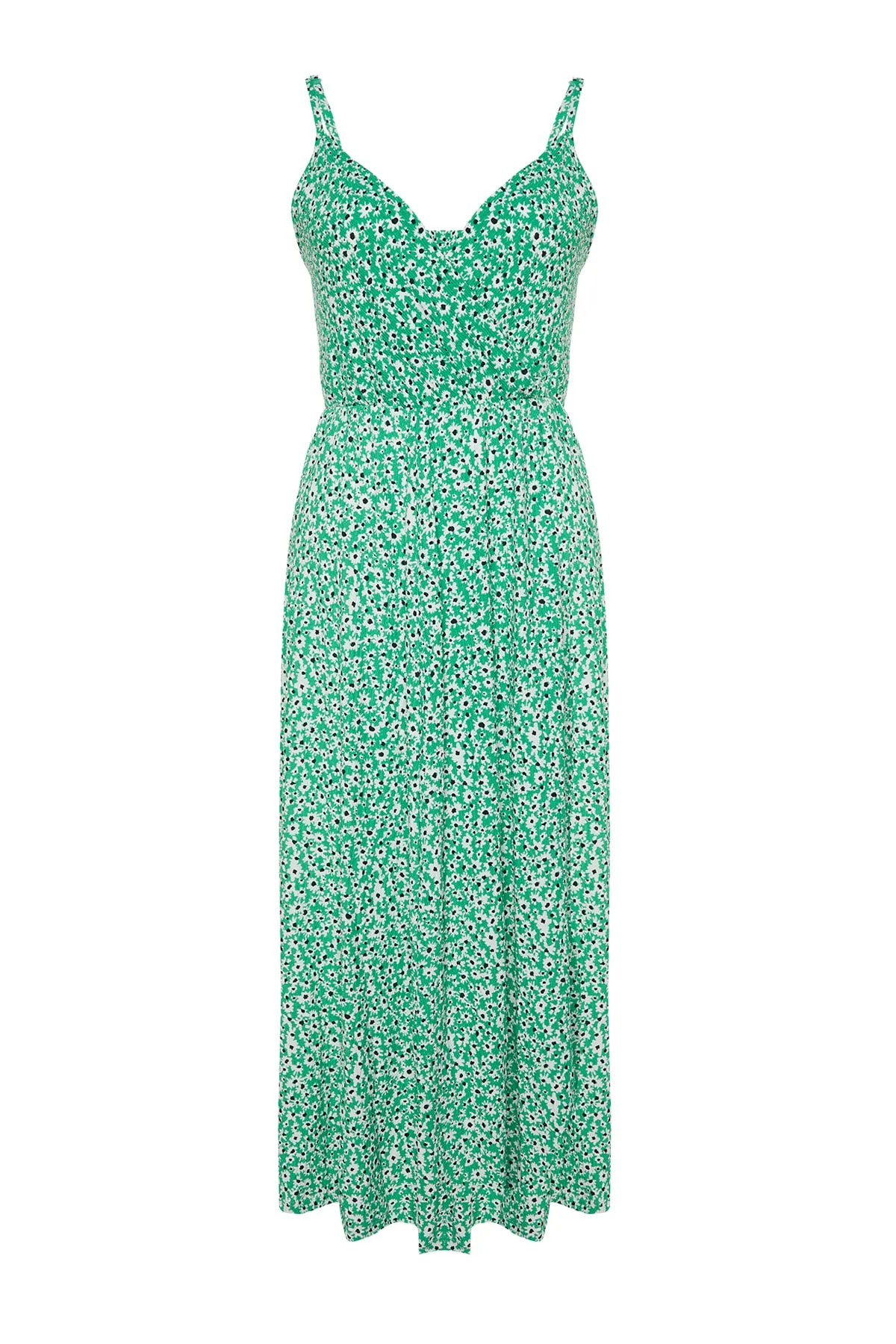 Trendyol Curve  Grünes A-Linien-Strickkleid mit zweireihigem Kragen und Blumenmuster TBBSS22AH00051