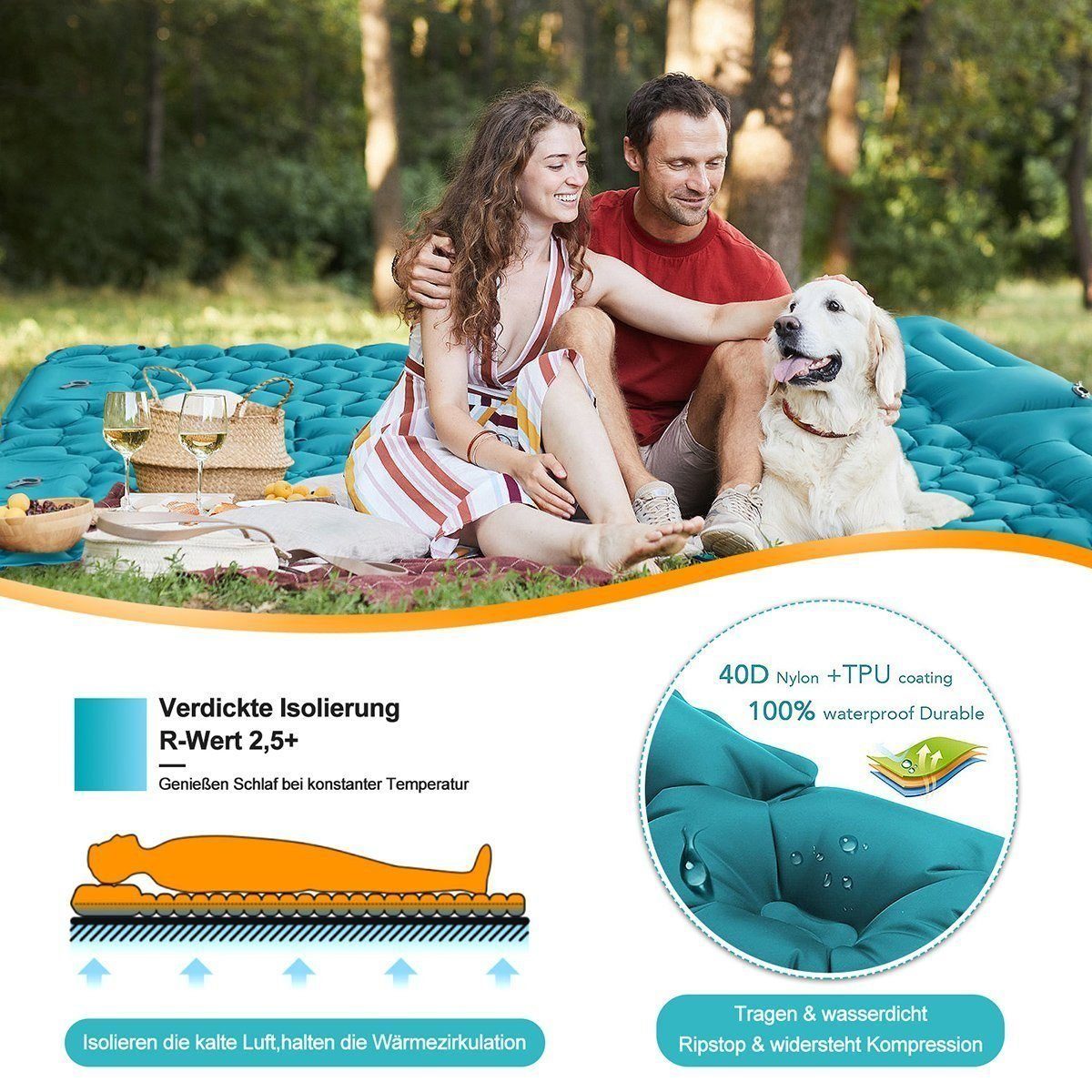 Novzep Luftbett Isomatte Camping, mit Kissen, 9cm Dicke, wasserdicht & Faltbar