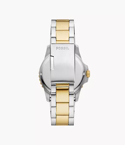 Fossil Uhr Fossil Blue Dive 3-Zeiger-Werk Datum Edelstahl Bicolor