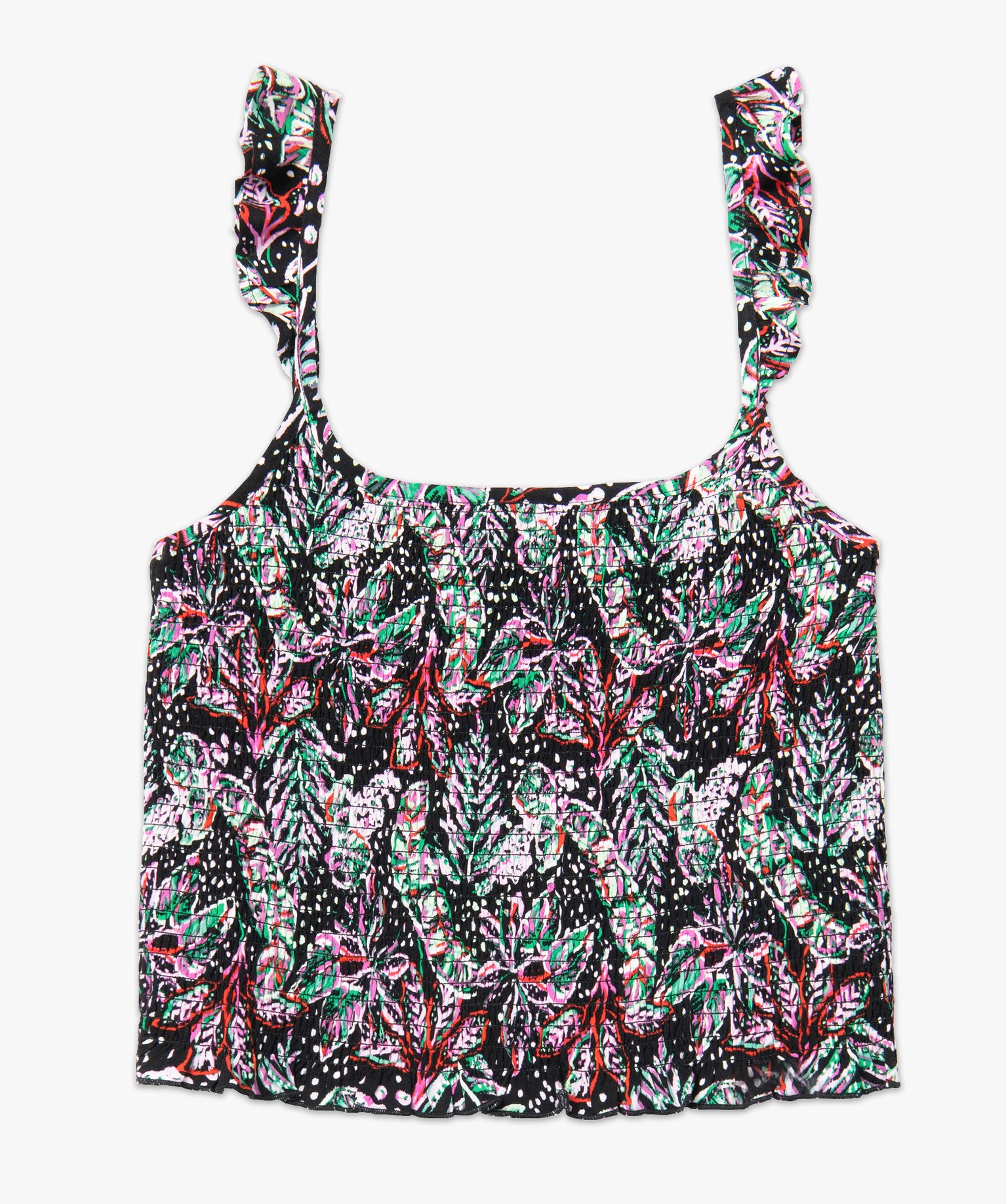 Blouse femme sans manches fleuri coupe courte imprime | GEMO