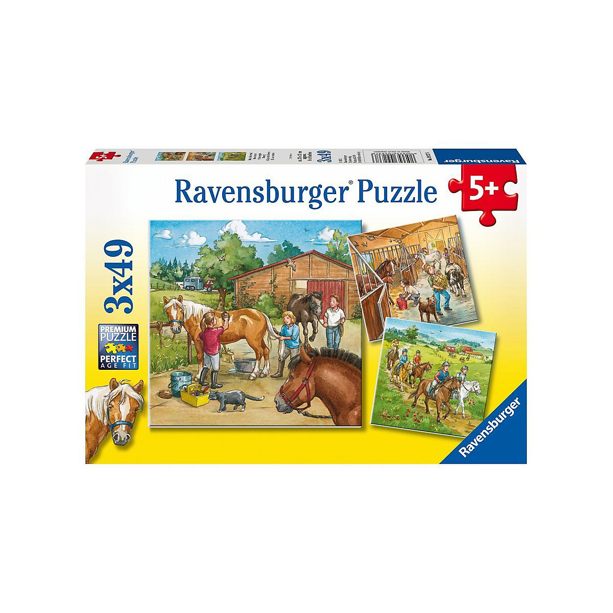 3er Set Puzzle, je 49 Teile, 21x21 cm, Mein Reiterhof