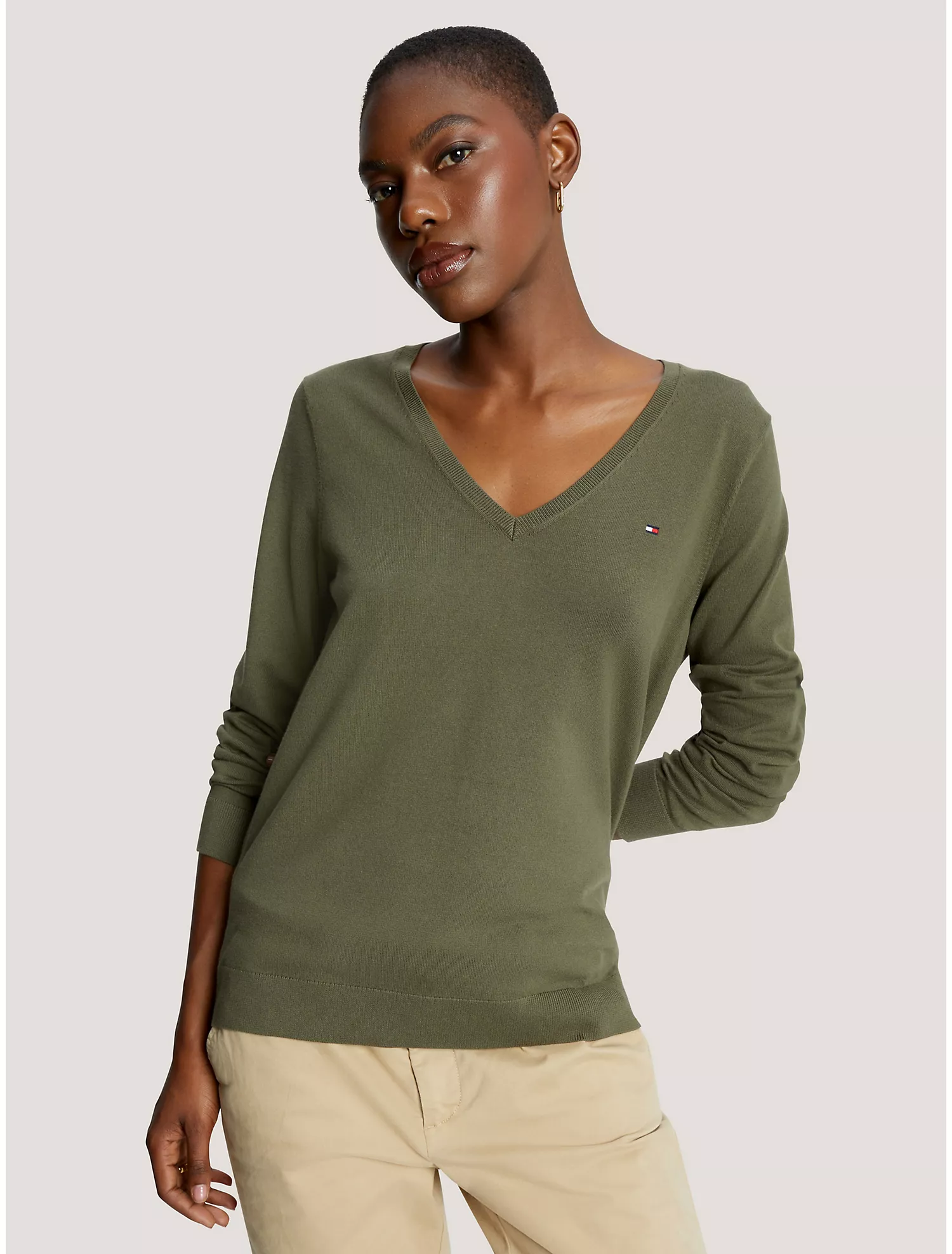 Solid V-Neck Sweater
