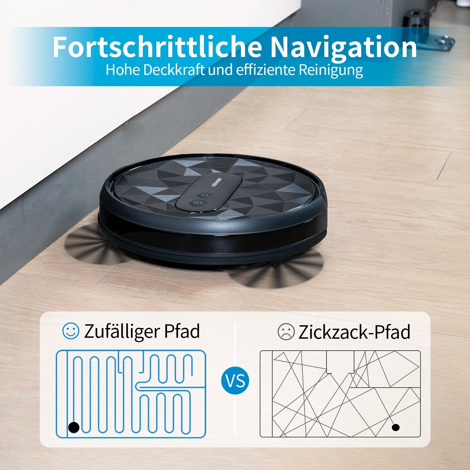 AIRROBO Saugroboter 2800Pa WiFi/App, Selbstaufladung, Leise, für Tierhaare, Hartböde