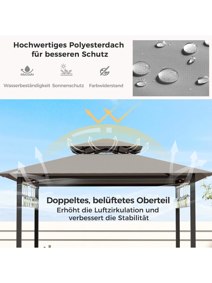 COSTWAY Grillpavillon mit 2 Barhocker in Grau günstig kaufen onesize