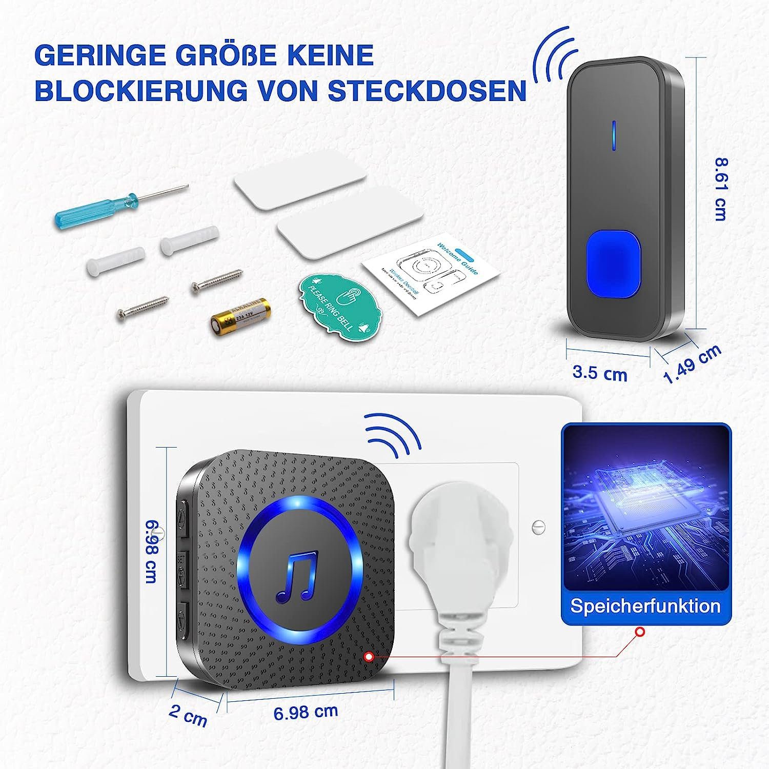 Yaviel Türklingel-Set Funkklingel Aussen Wasserdicht Klingel Haustür Funk Wireless Boorbell, Haustürklingel 2 Empfänger Batteriebetrieben 400m Reichweite 110dB