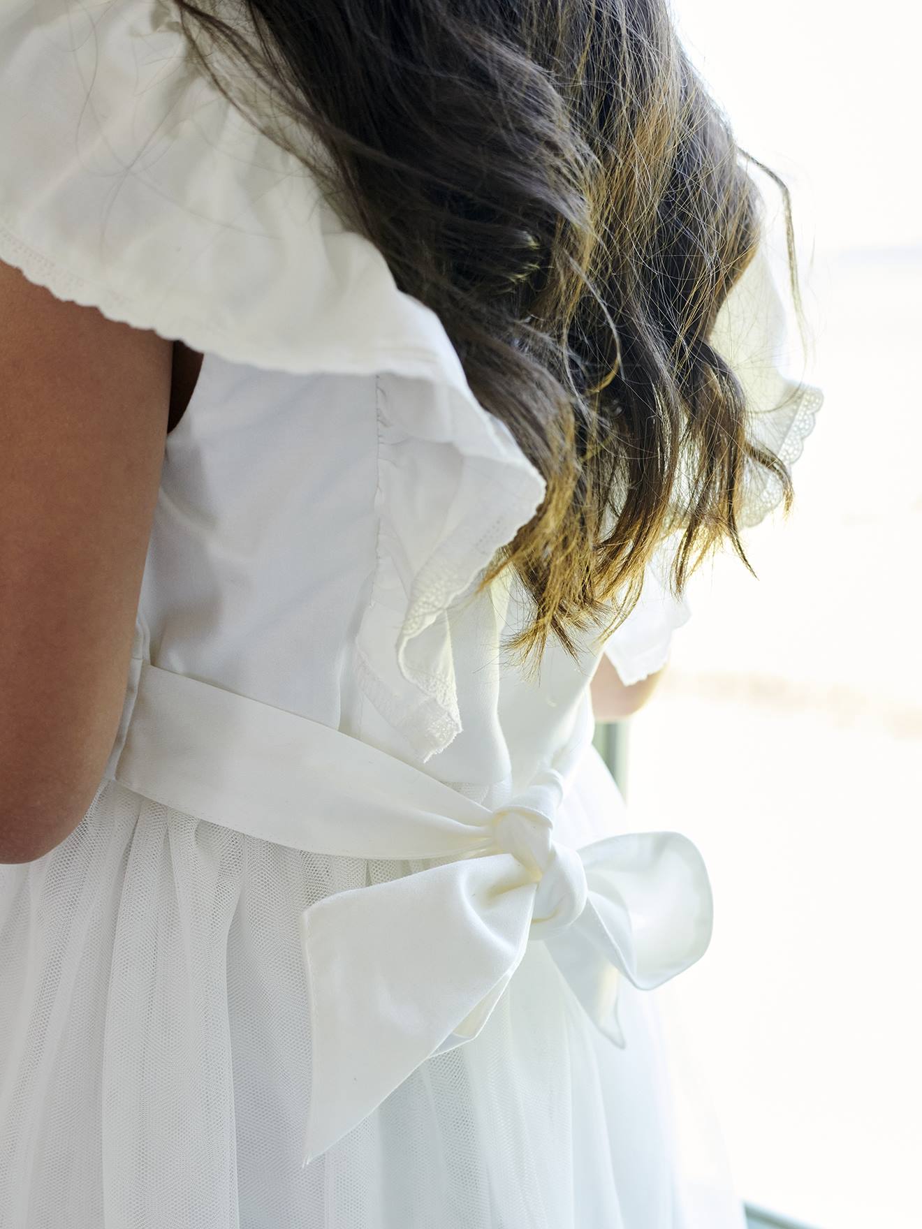 Vertbaudet Festliches Mädchen Volantkleid, Musselin & Tüll - wollweiß