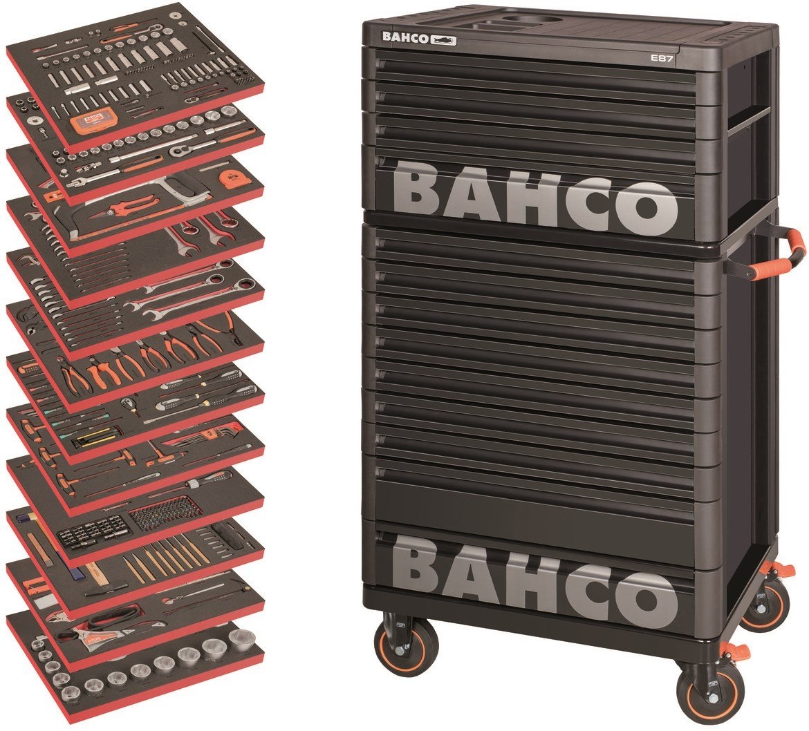 Bahco XLARGE įrankių vežimėlis su įdaru, 13 stalčių, 560 dalių