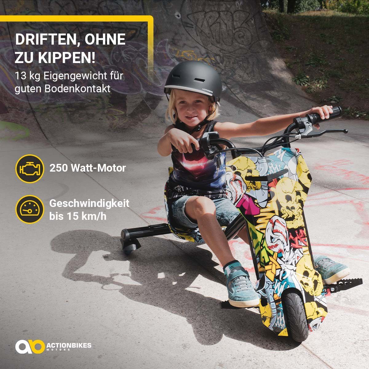 Actionbikes Motors three-wheel scooter drift scooter Drifter 360, 15.00 km/h, 250 watts - LED 360° wheels - suspension - 3 levels - drift trike