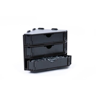 Black Paint Rack: Endstück mit Schubladen