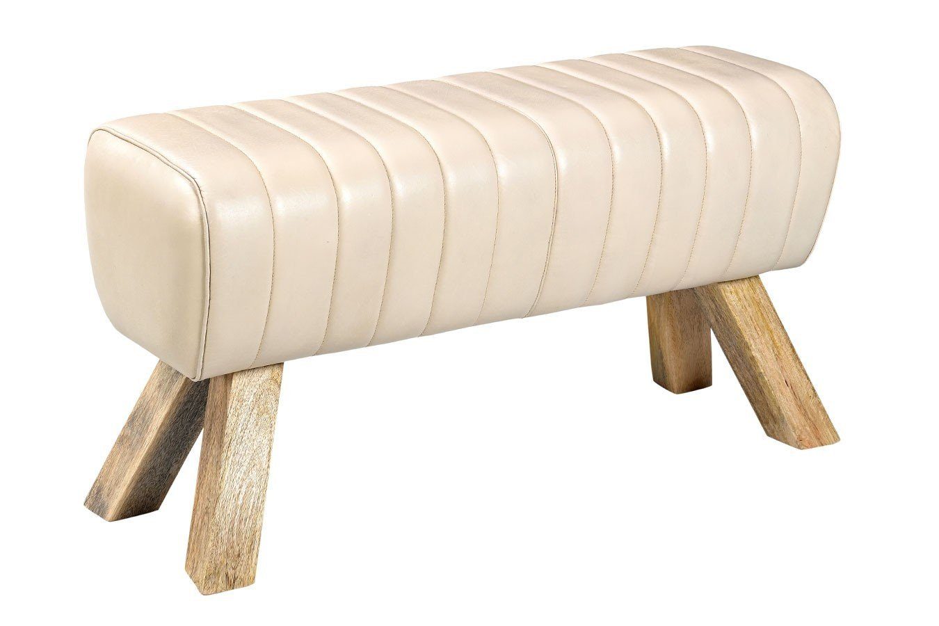 daslagerhaus living Bauernschrank Sitzbank Vintage Leder creme B 87 cm