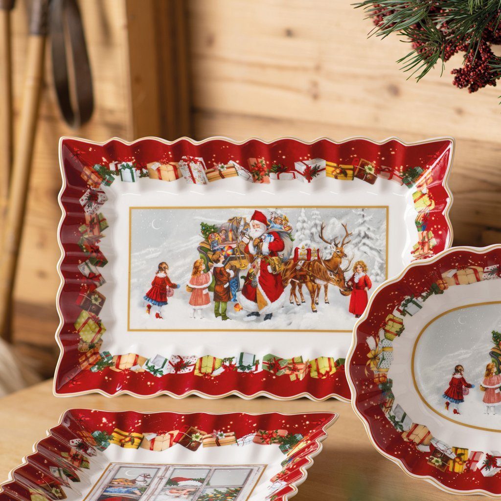 Villeroy & Boch Tortenplatte Toy's Fantasy Kuchenplatte eckig, Santa und Kinder, Porzellan, (1-tlg)