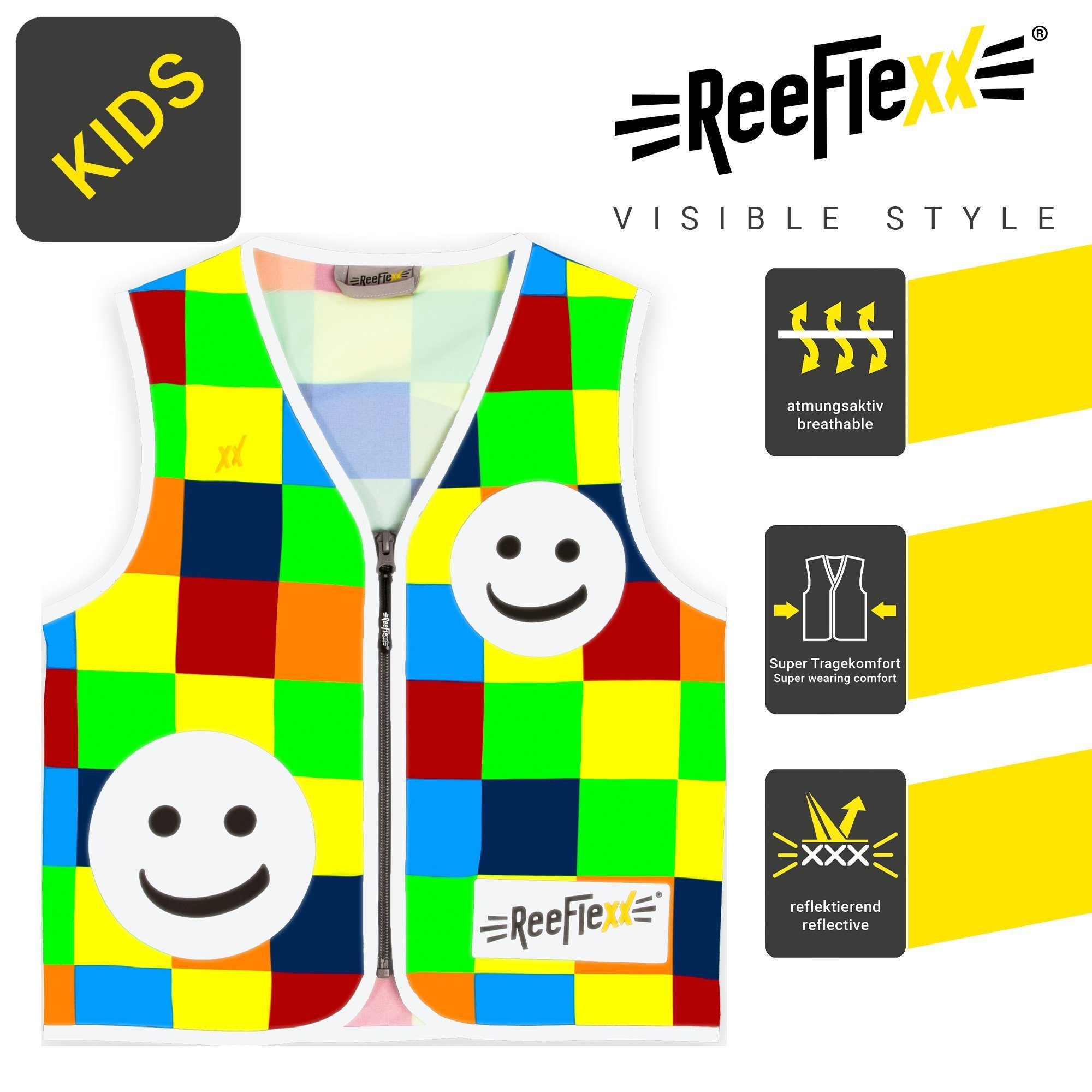 ReeFlexx Warnweste Square Mix Smiley - Kinderwarnweste