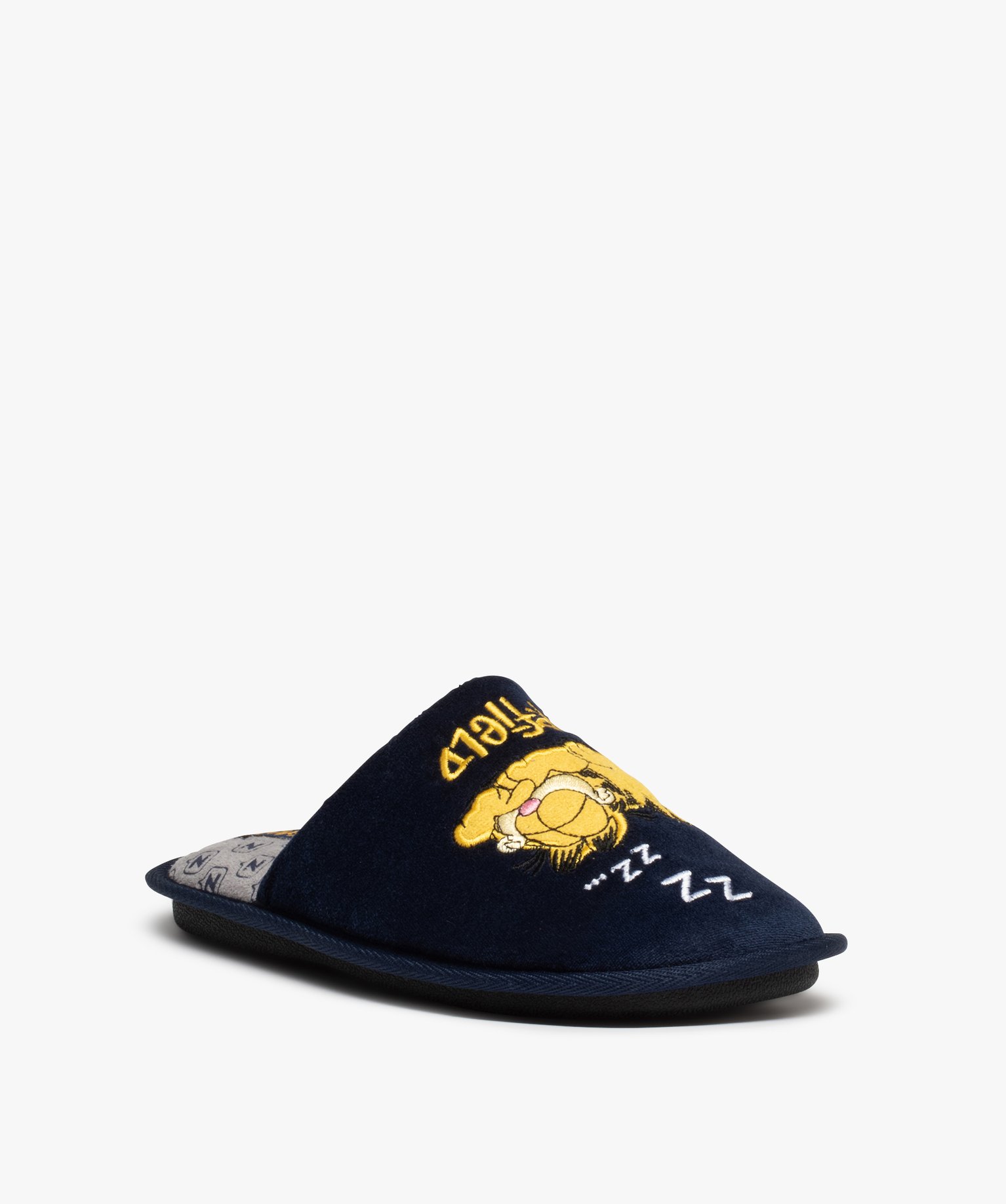 Chaussons homme mules en velours brodé – Garfield marine | GEMO
