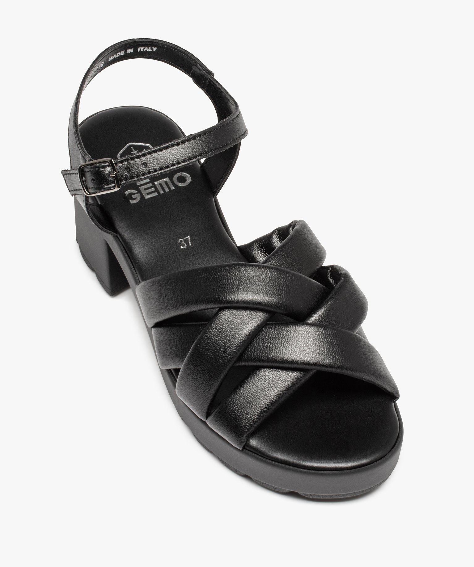 Sandales femme à talon unies à brides matelassées noir | GEMO