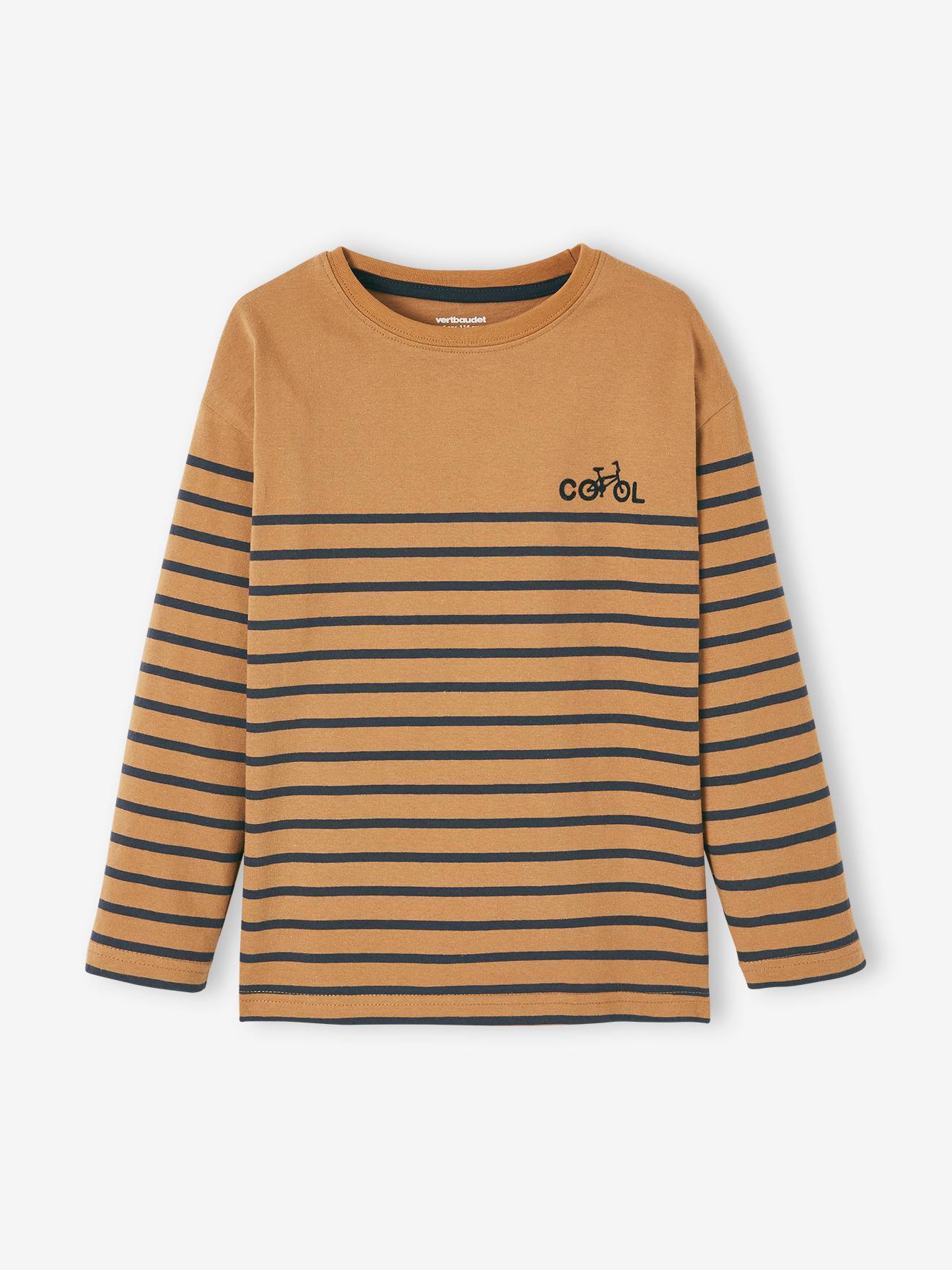 Tee-shirt marinière garçon détail flocage velours bleu nuit