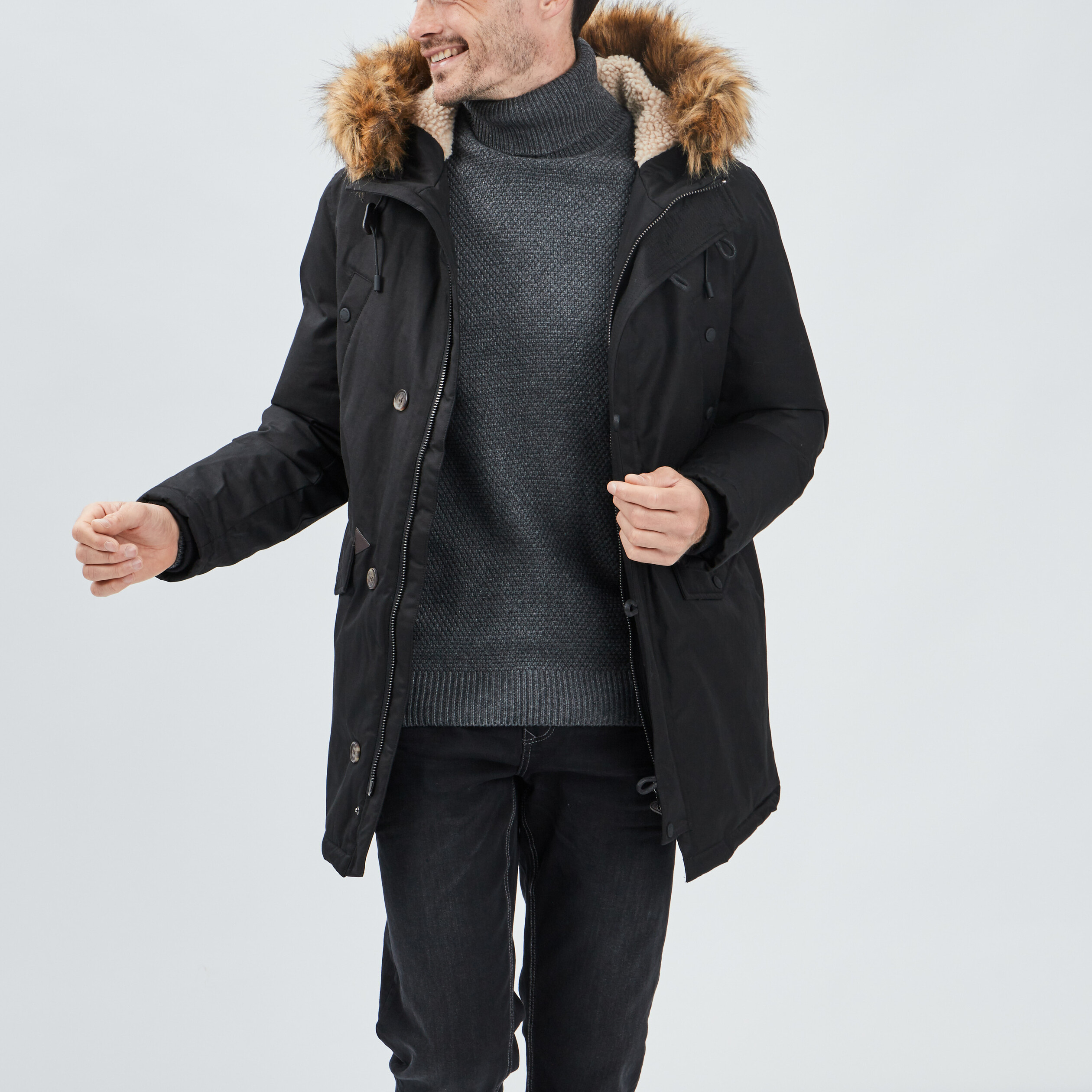 Parka droite à capuche noir homme | La Halle