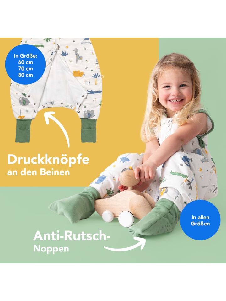 Schlummersack Schlafsack mit Füßen und umklappbaren Bündchen 1.0 TOG in Dunkelgrün günstig kaufen
