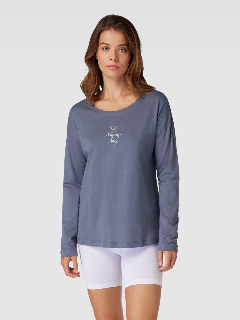 Pyjama-Oberteil mit Statement-Print Modell 'Cozy Dreams' in marineblau