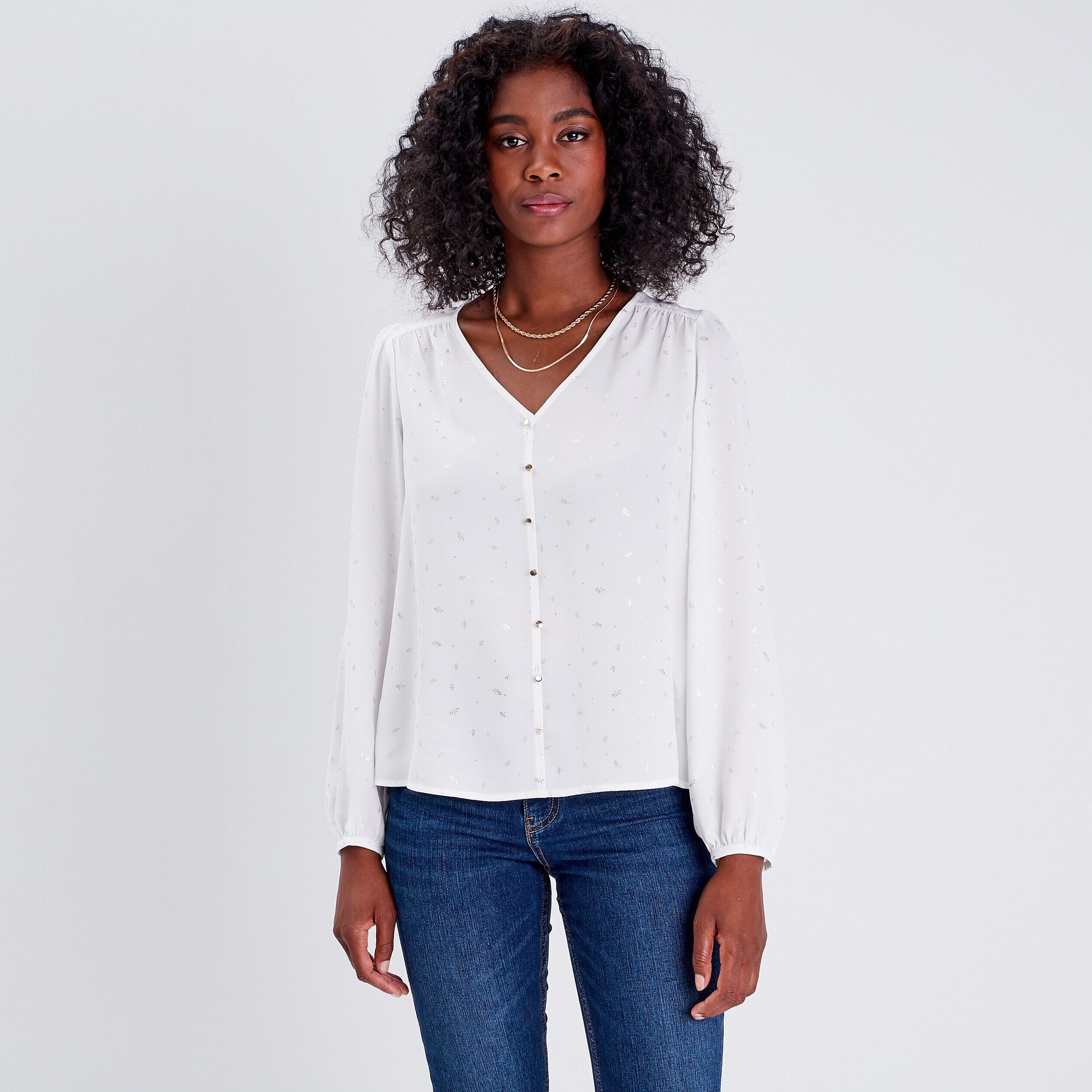 Blouse manches longues blanc femme | Cache Cache
