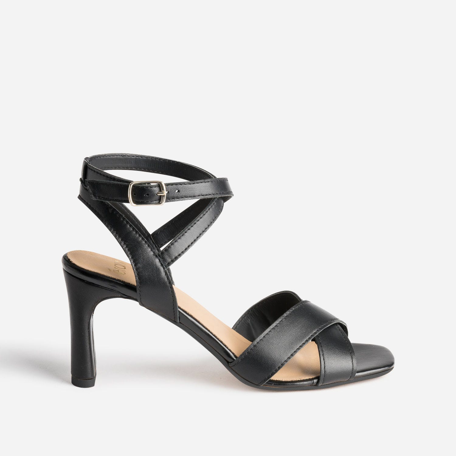 Sandale noire en cuir à talon