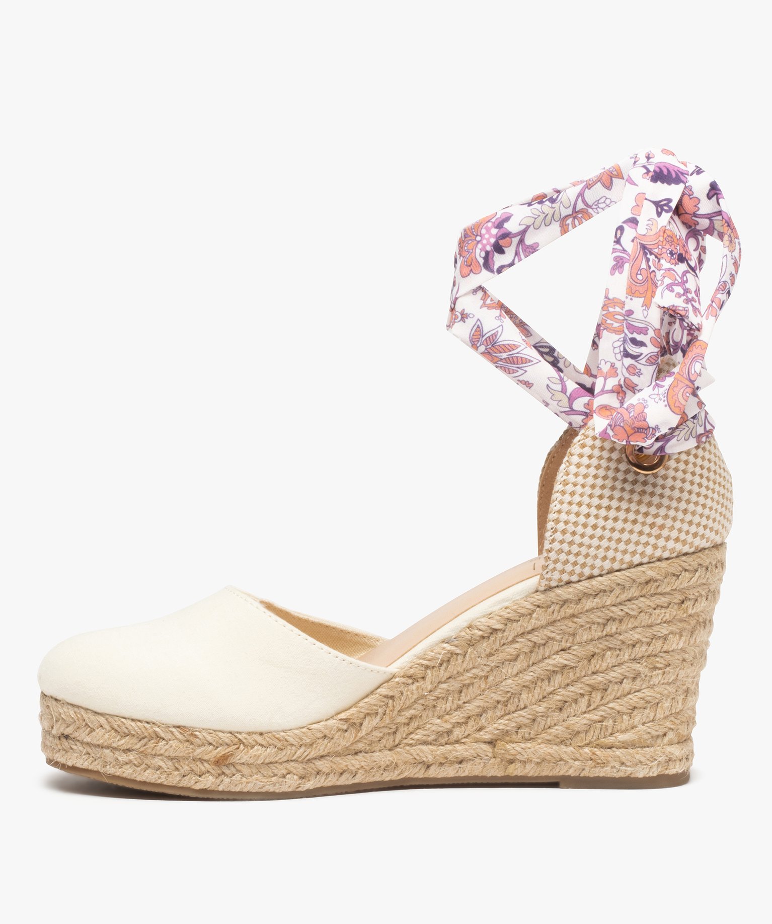 Sandales femme en toile avec semelle compensée en corde beige | GEMO