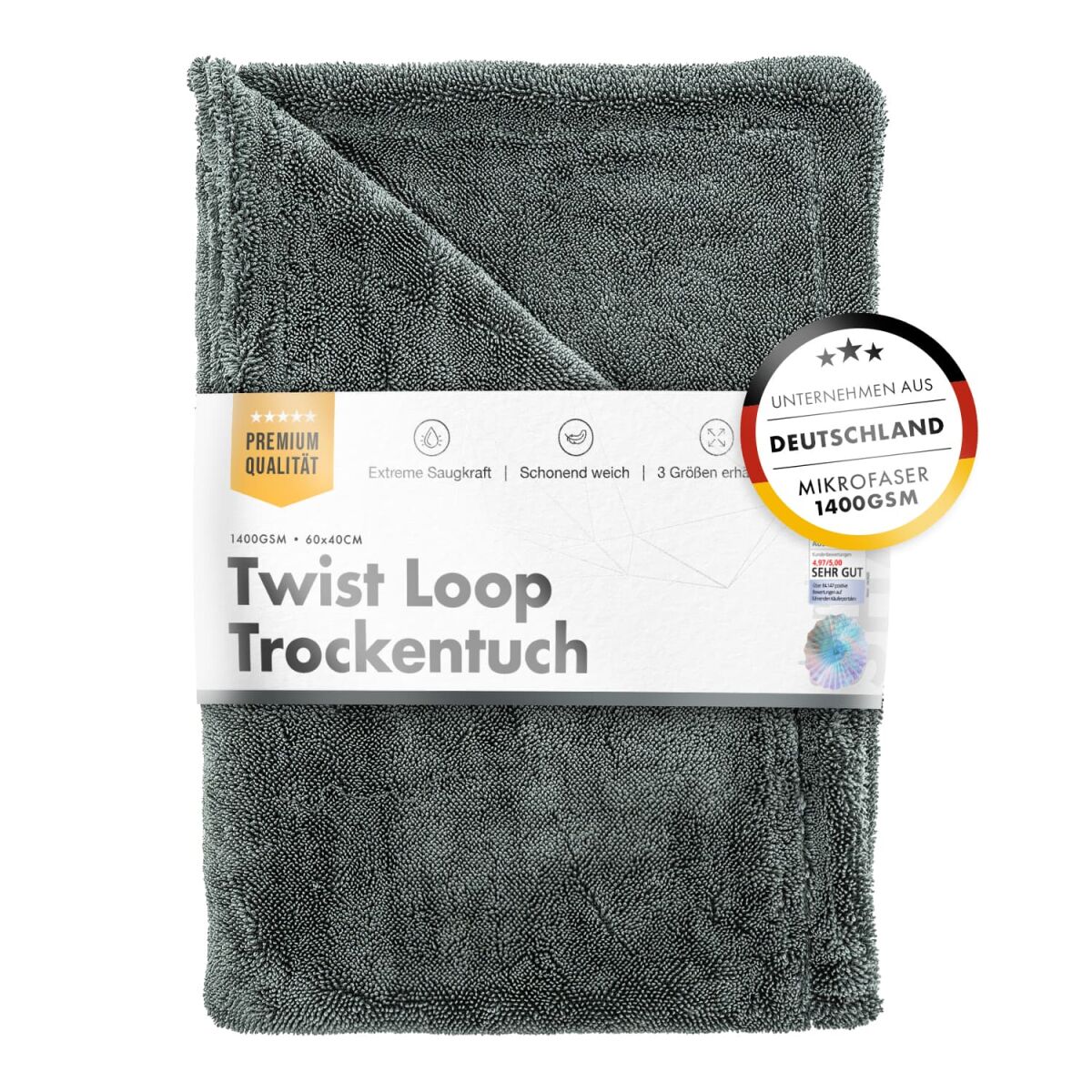 chemicalworkz Shark Twisted Loop Towel 1400GSM Grau Trockentuch 60x40cm