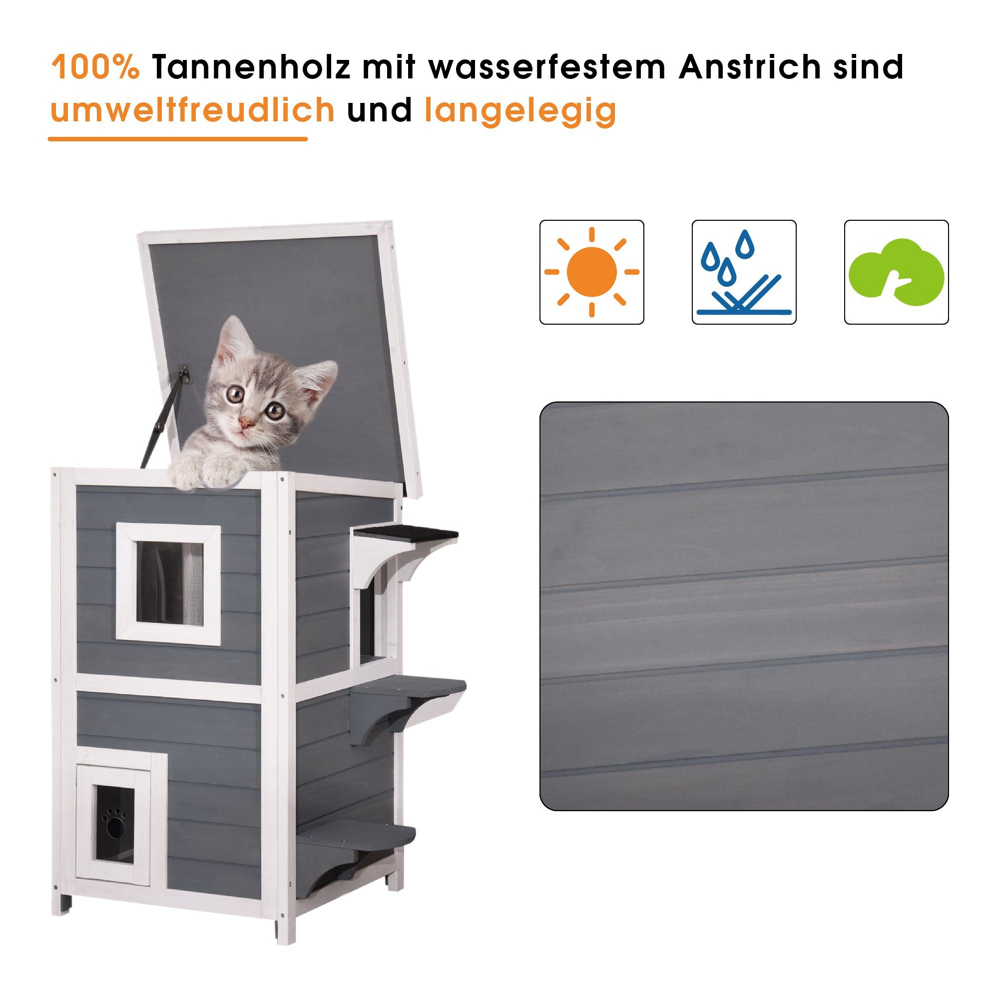 Lovupet Kleintierstall Lovupet Katzenhaus Katzenvilla isoliert Katzenhütte 0508/0509, 2 Etagen Indoor und Outdoor, Wetterfest,Tannenholz