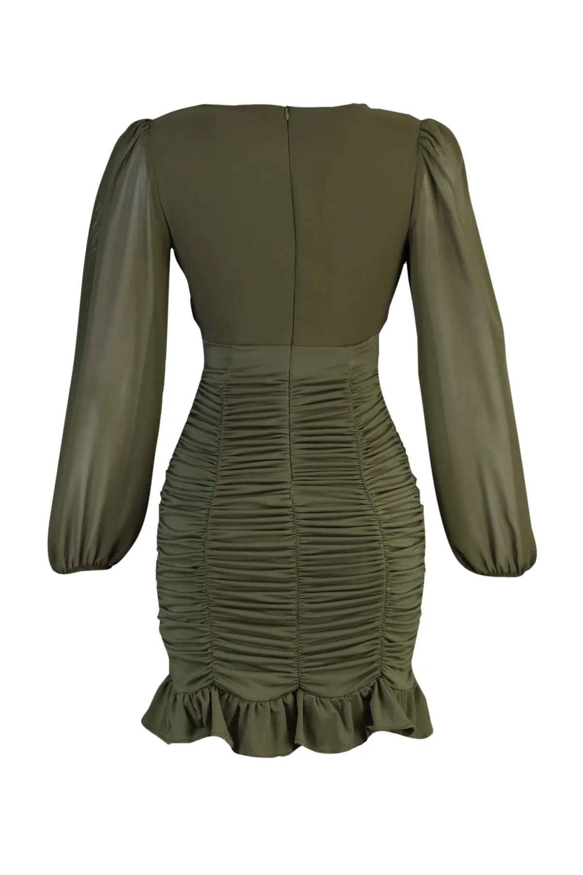 Trendyol Collection  Khakifarbenes, figurbetontes, gewebtes Minikleid mit V-Ausschnitt TWOAW23EL01044