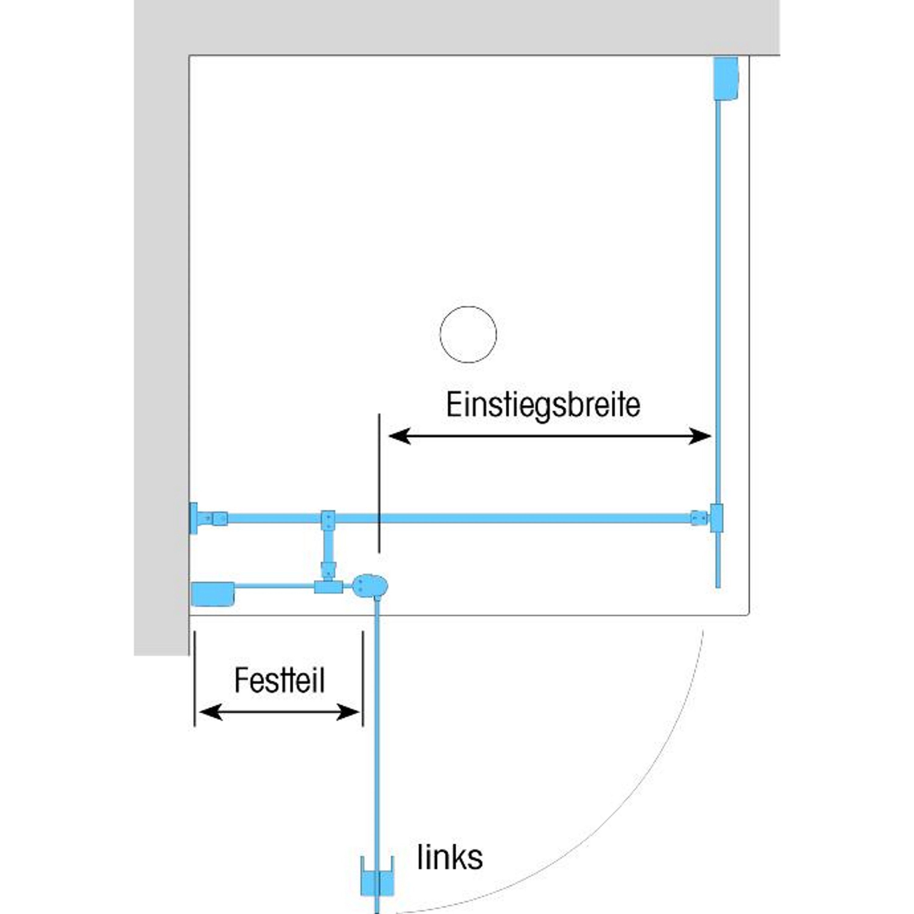 Dusbad Eckdusche Dusche Dusbad Vital 2 Drehtür an Festteil links + Duschwand rechts, BxT: 97x105 cm, ESG-Glas