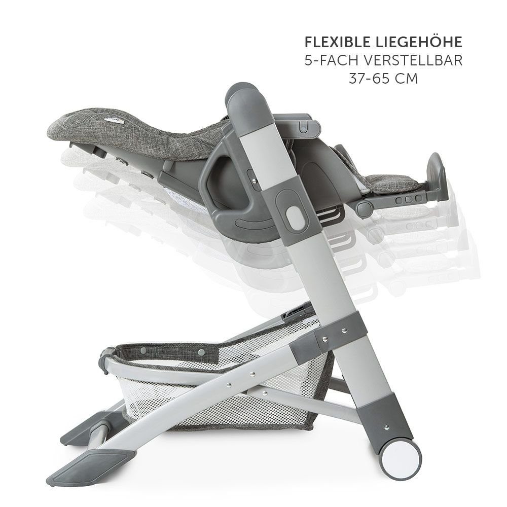 Hauck Hochstuhl Grow Up - Melange Grey, Newborn Babystuhl ab Geburt mit Liegefunktion, Rollen, klappbar
