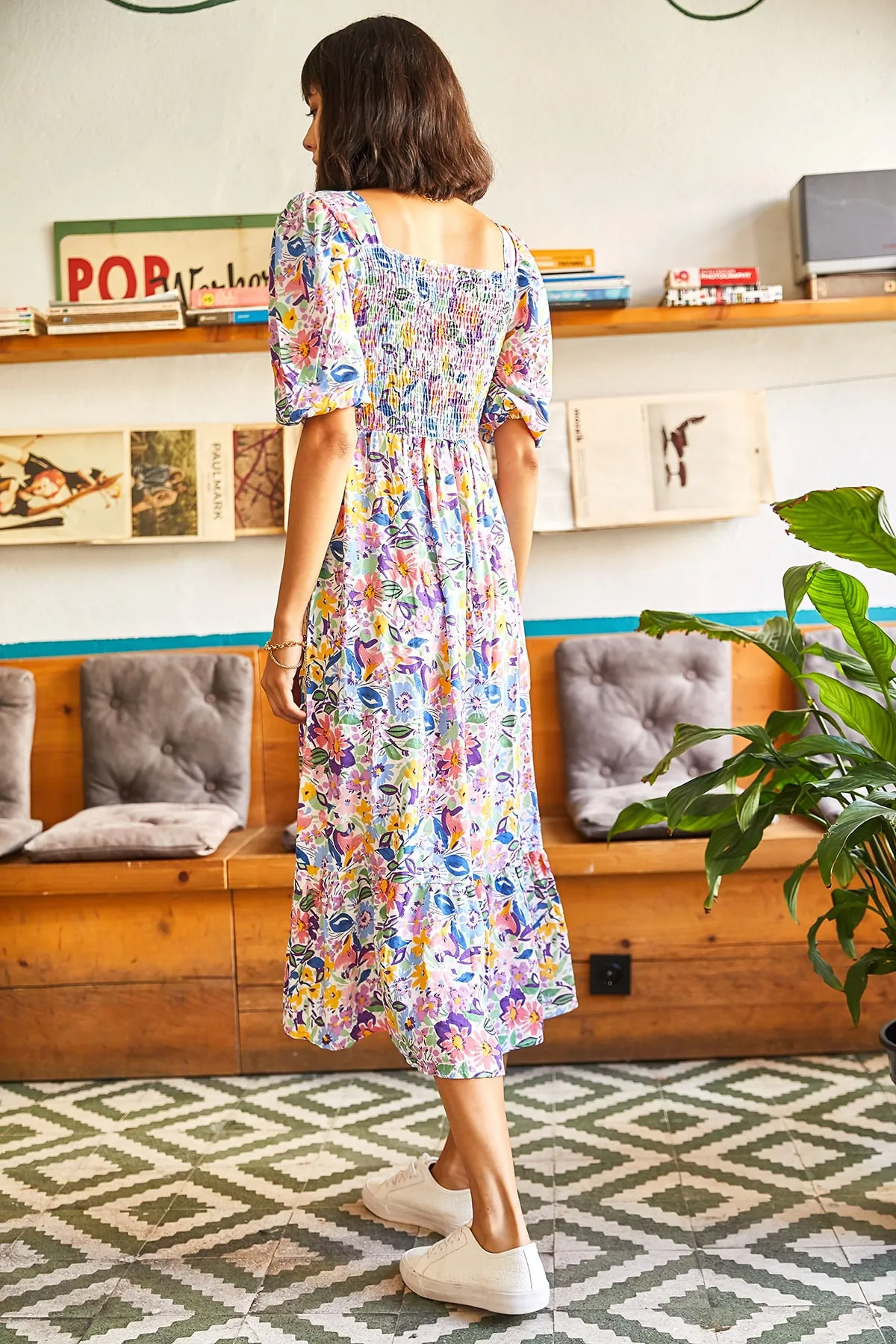 Olalook  Mehrfarbiges Gimped Casual-Kleid aus gewebter Viskose für Damen ELB-19001483