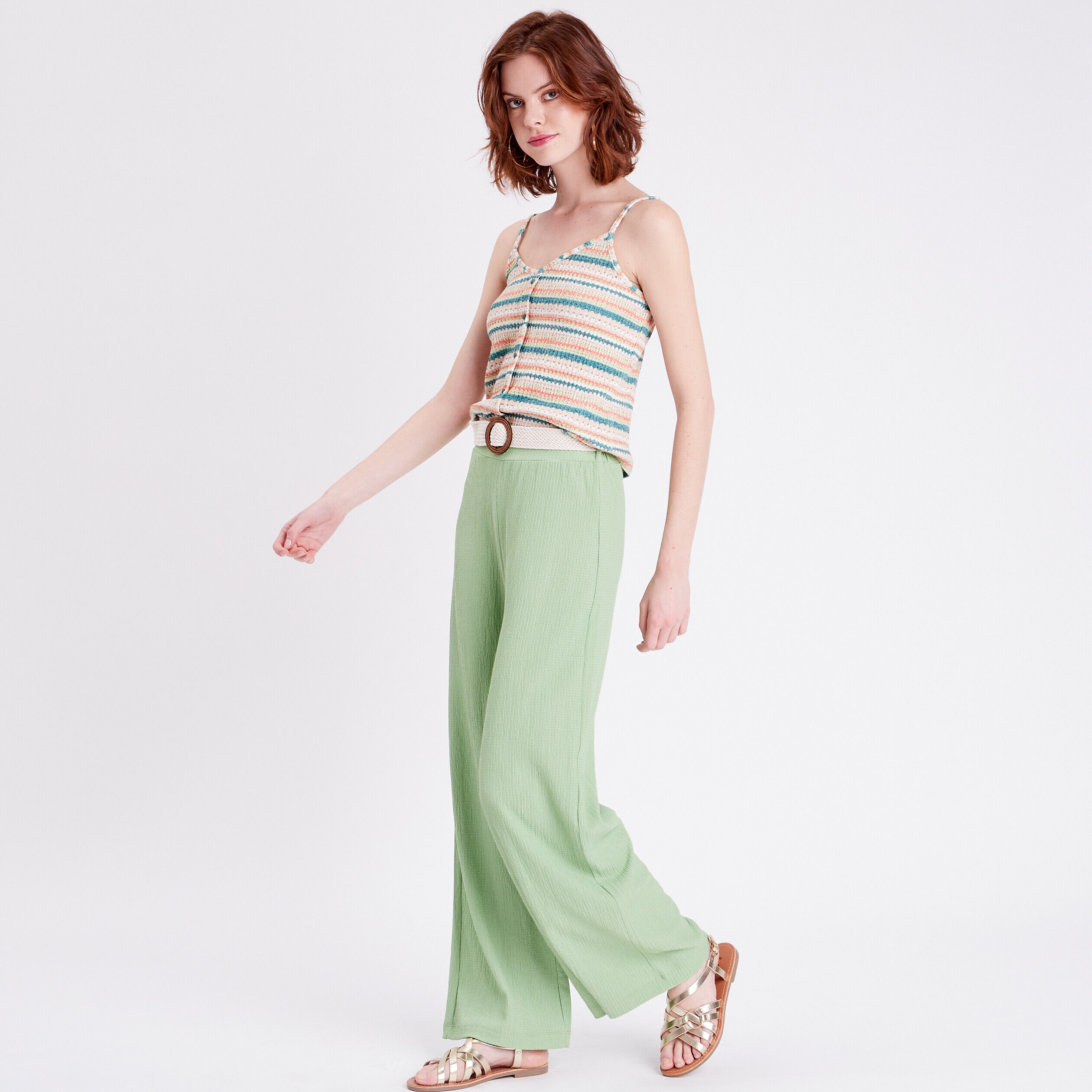 Débardeur crochet bretelles vert femme | Cache Cache