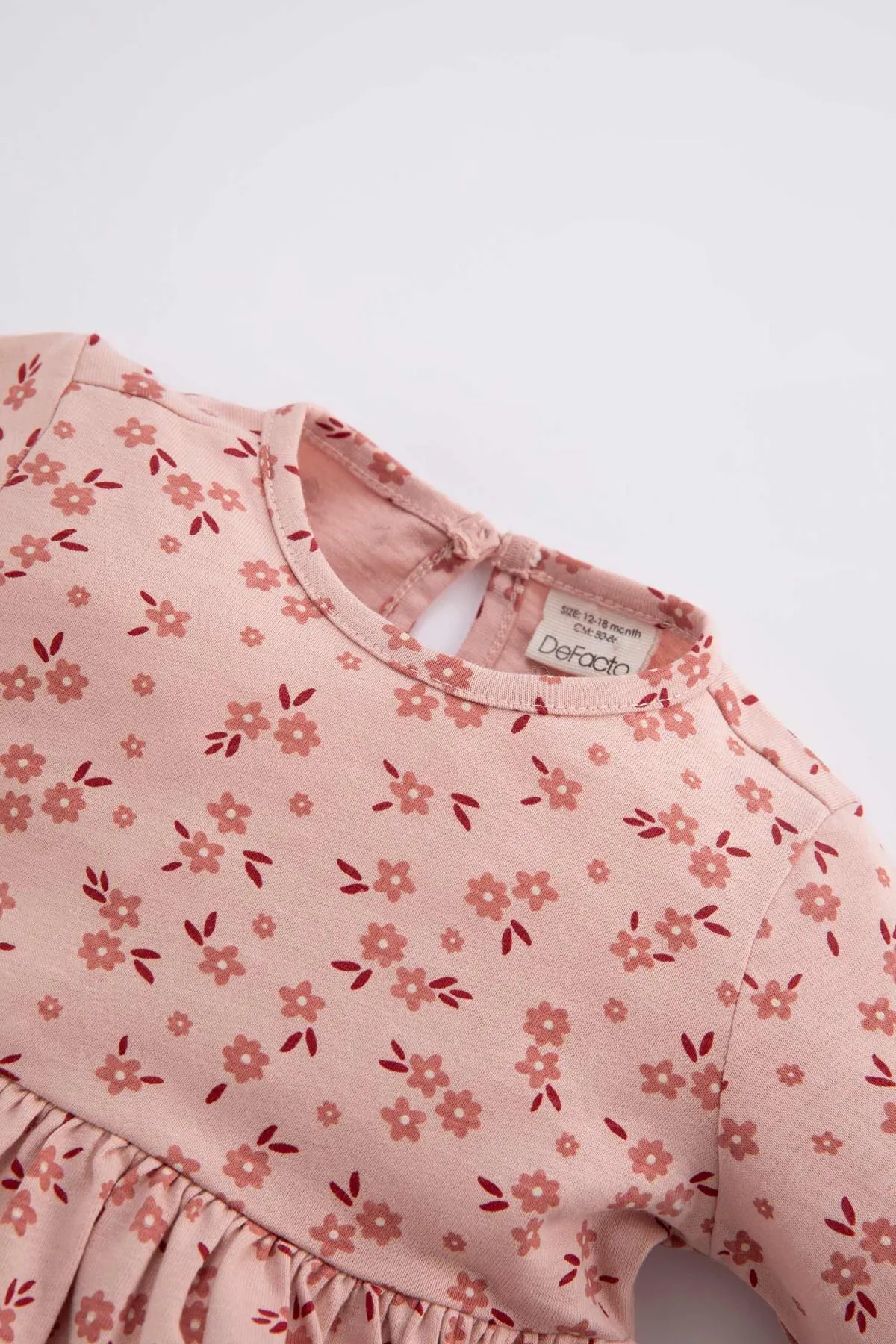 DeFacto  Geblümtes, langärmliges Kleid aus gekämmter Baumwolle für Babys und Mädchen, 2er-Set mit Strickjacke aus Plüsch